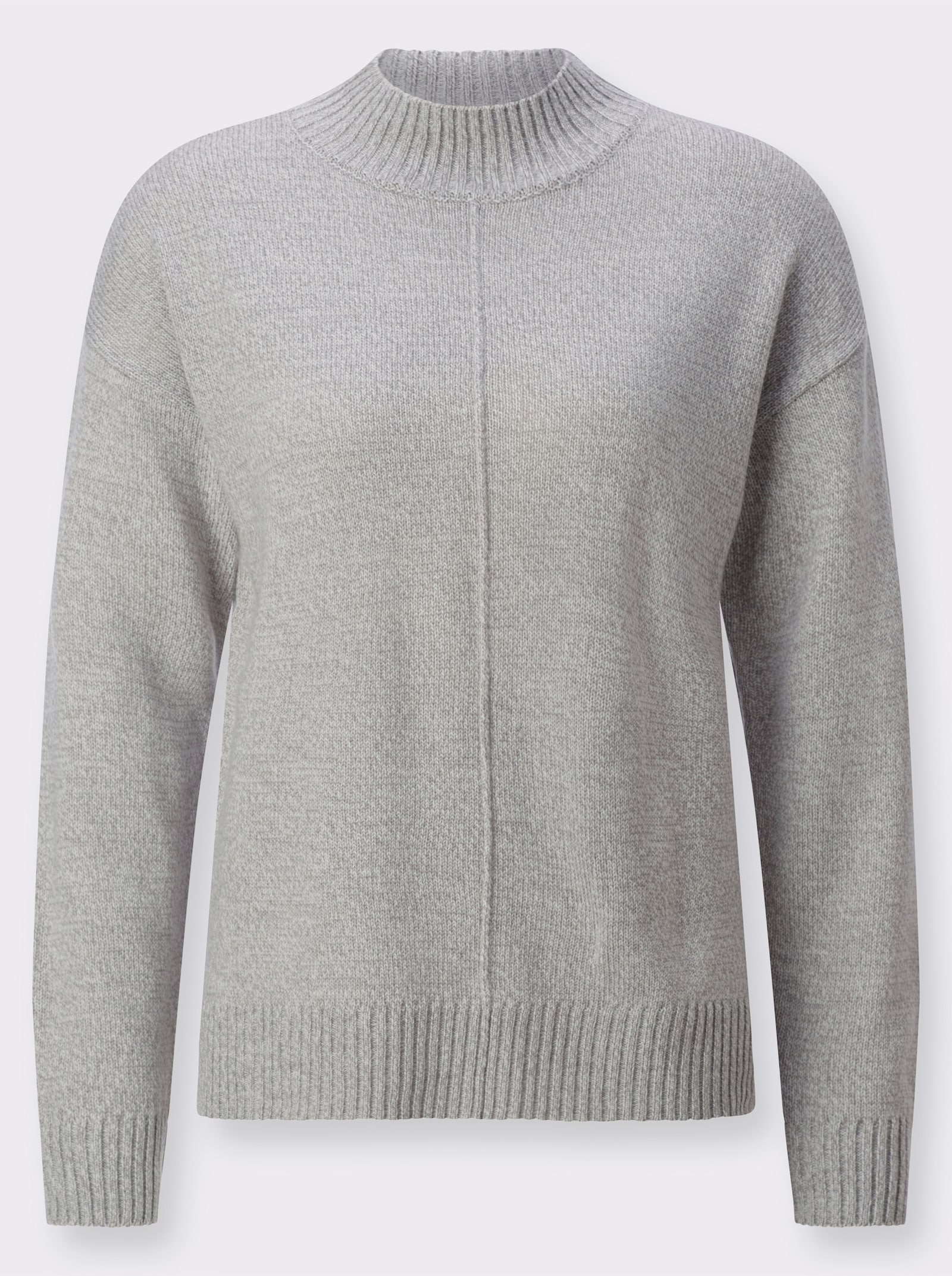 Stehkragenpullover mit Ziernaht, mittig - steingrau-meliert
