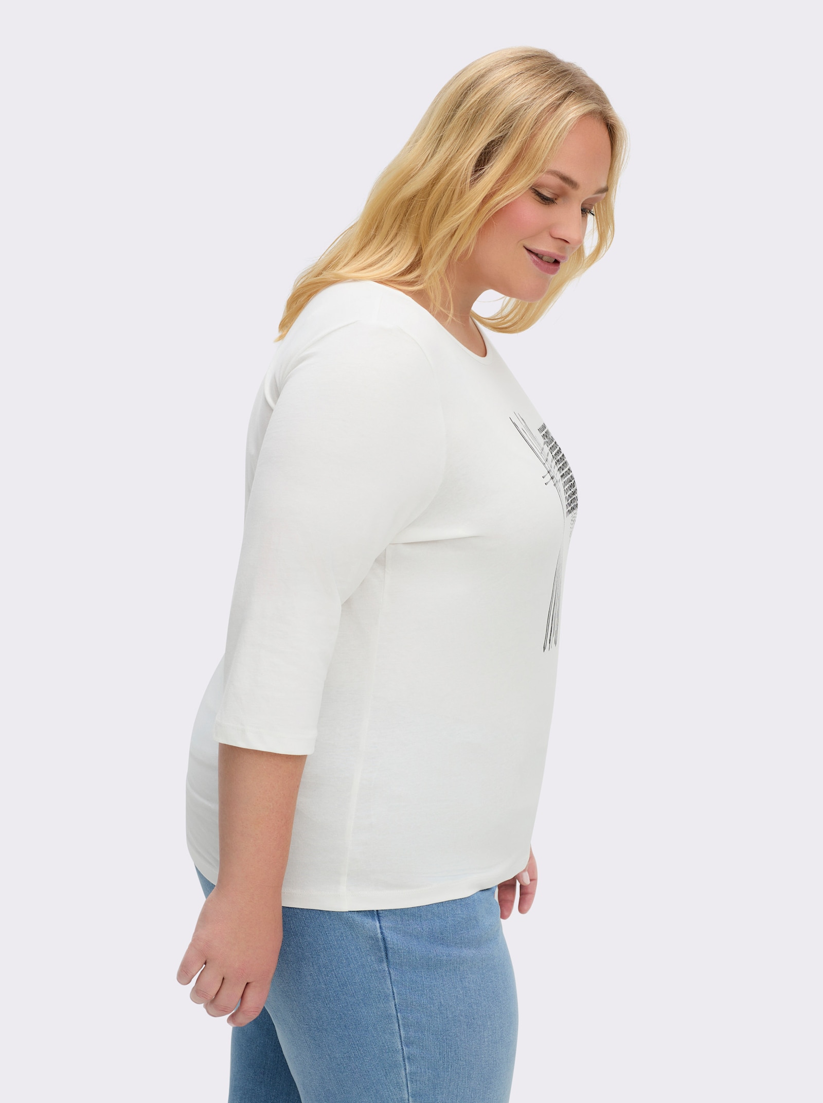 3/4-Arm-Shirt mit grafischem Druck - ecru-schwarz