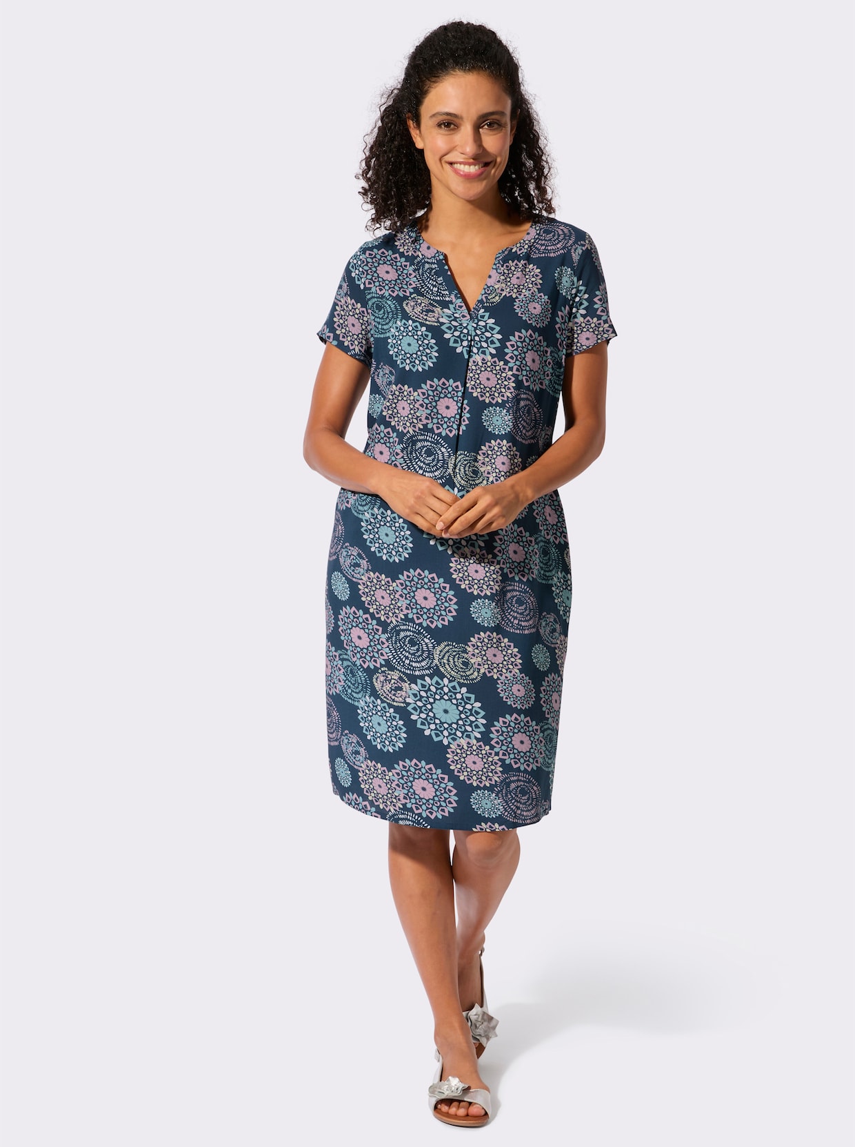 Webkleid - dunkelblau-ozean-bedruckt