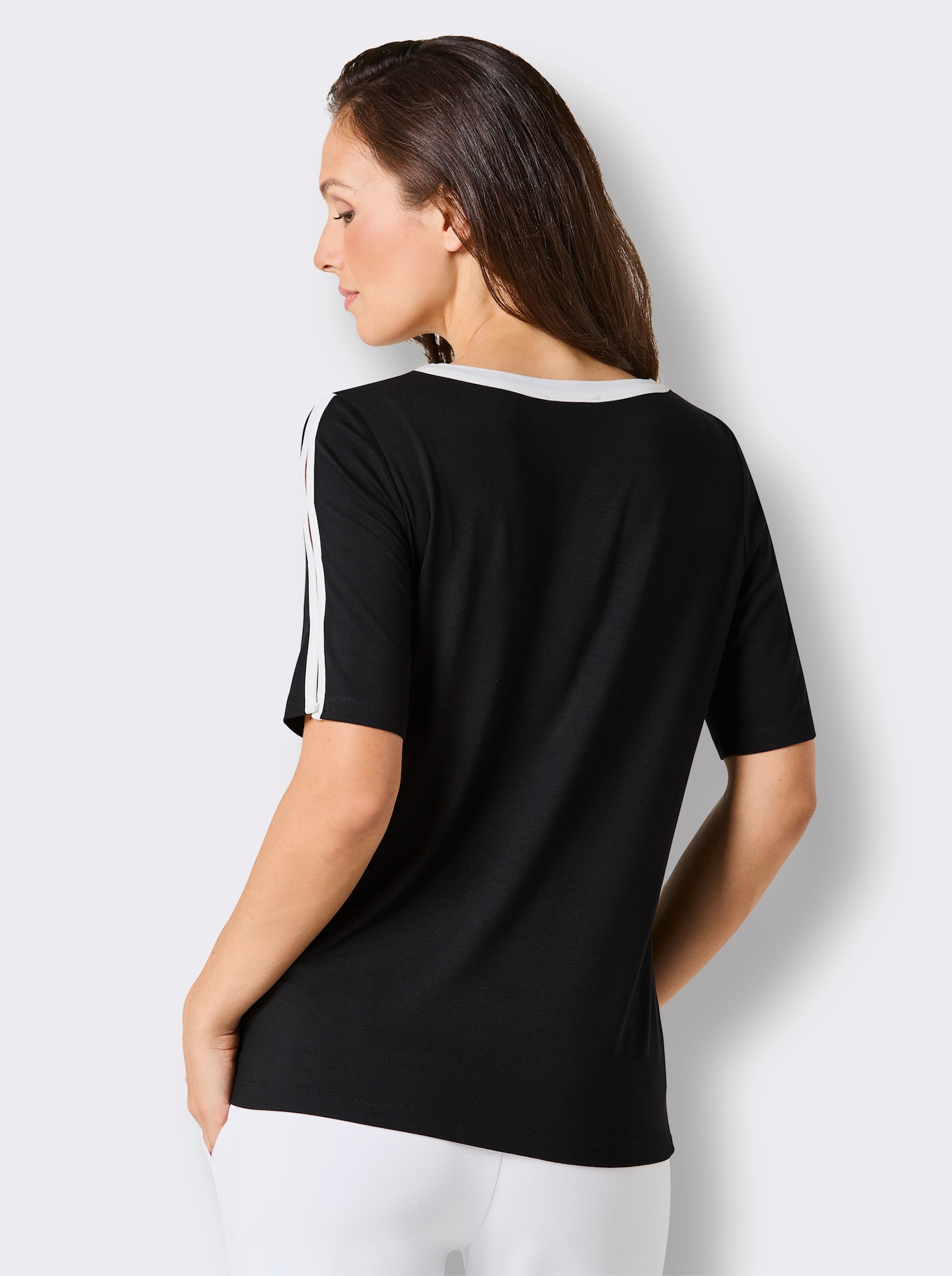 CREATION L PREMIUM Shirt mit Paspel-Verzierung - schwarz-ecru