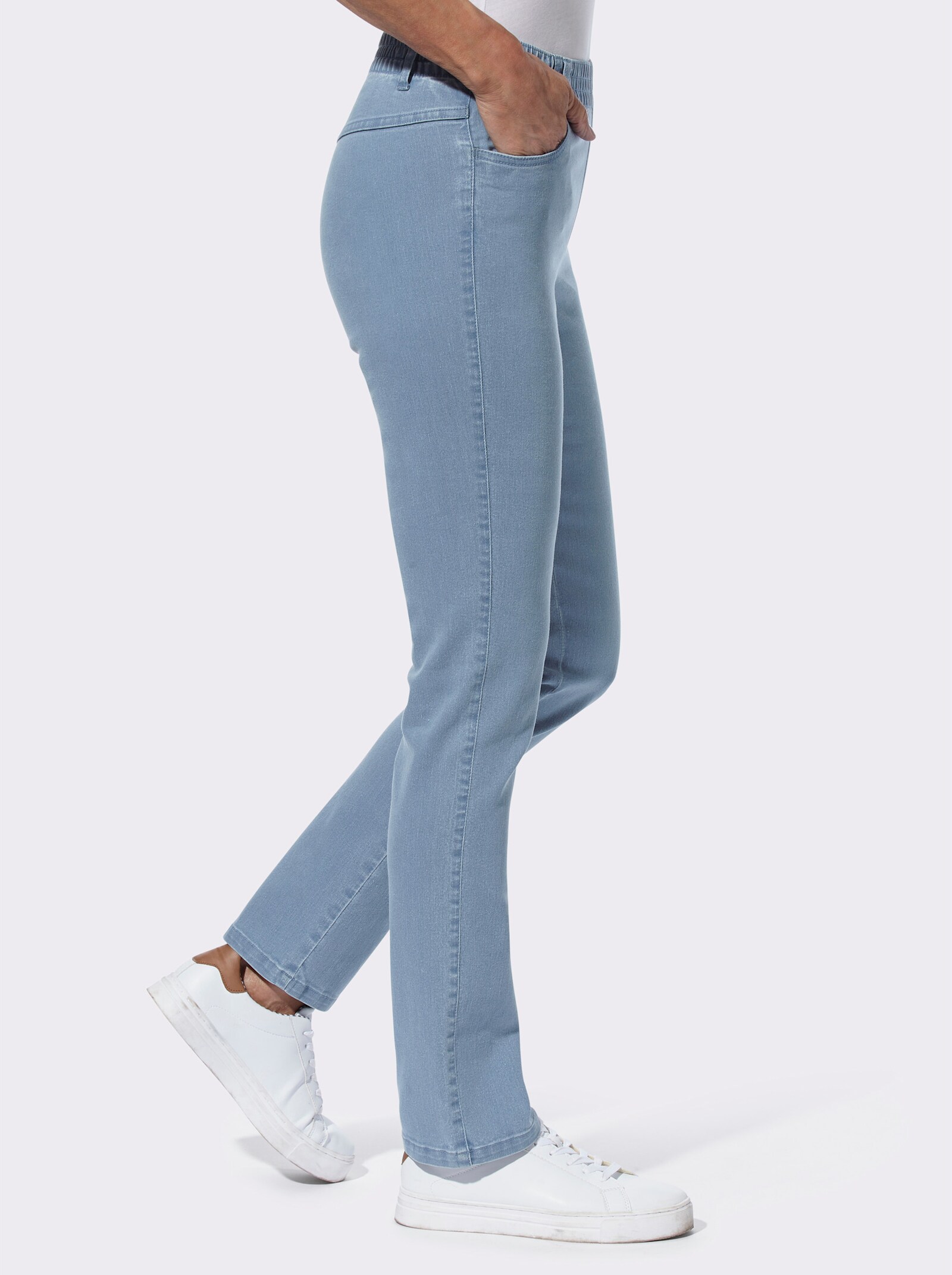 Džíny ze strečového materiálu - bělená modrá + černý denim