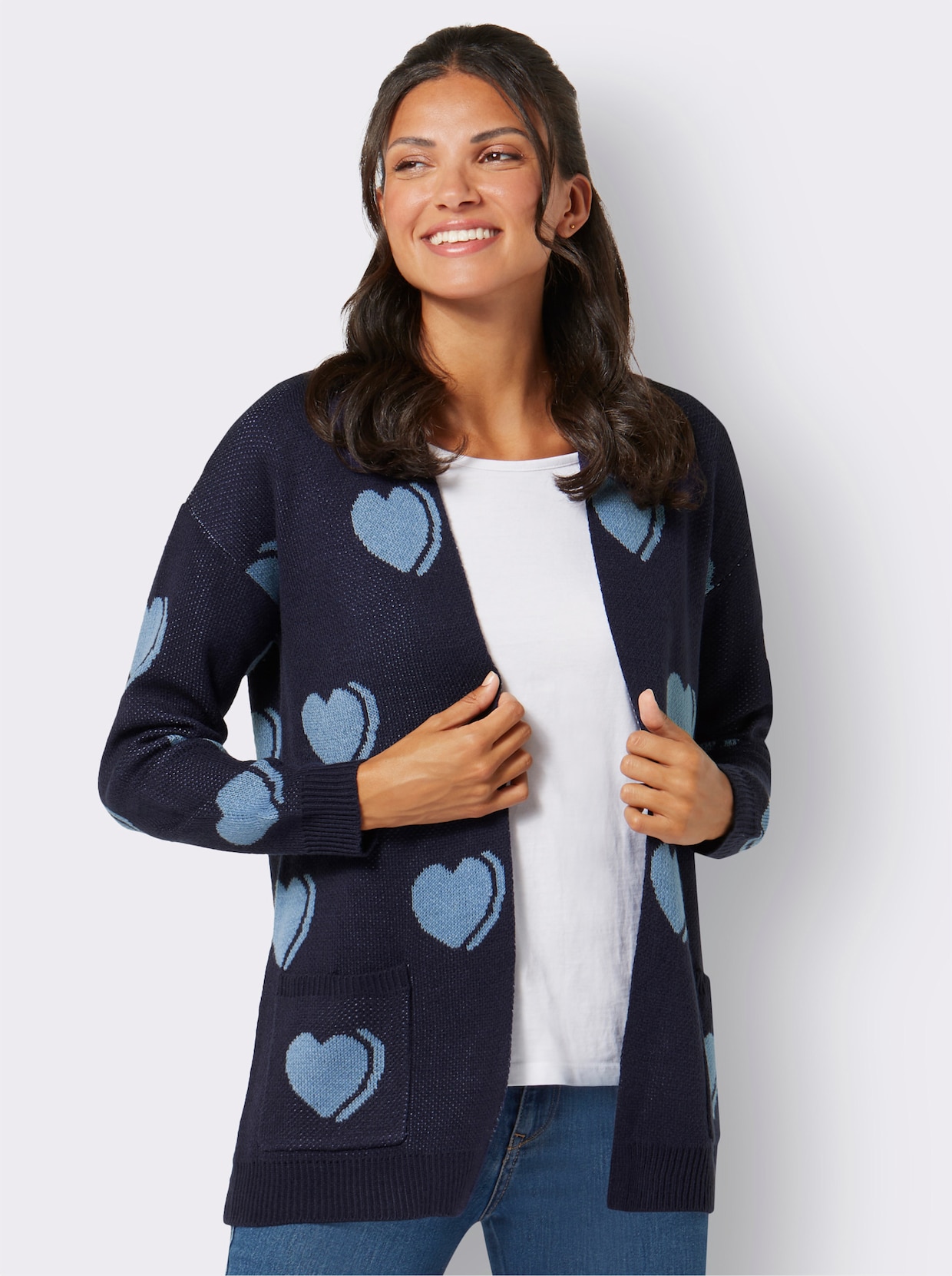 Úpletový kabátik s dlhými rukávmi - Námornícko modro-azúrový vzor