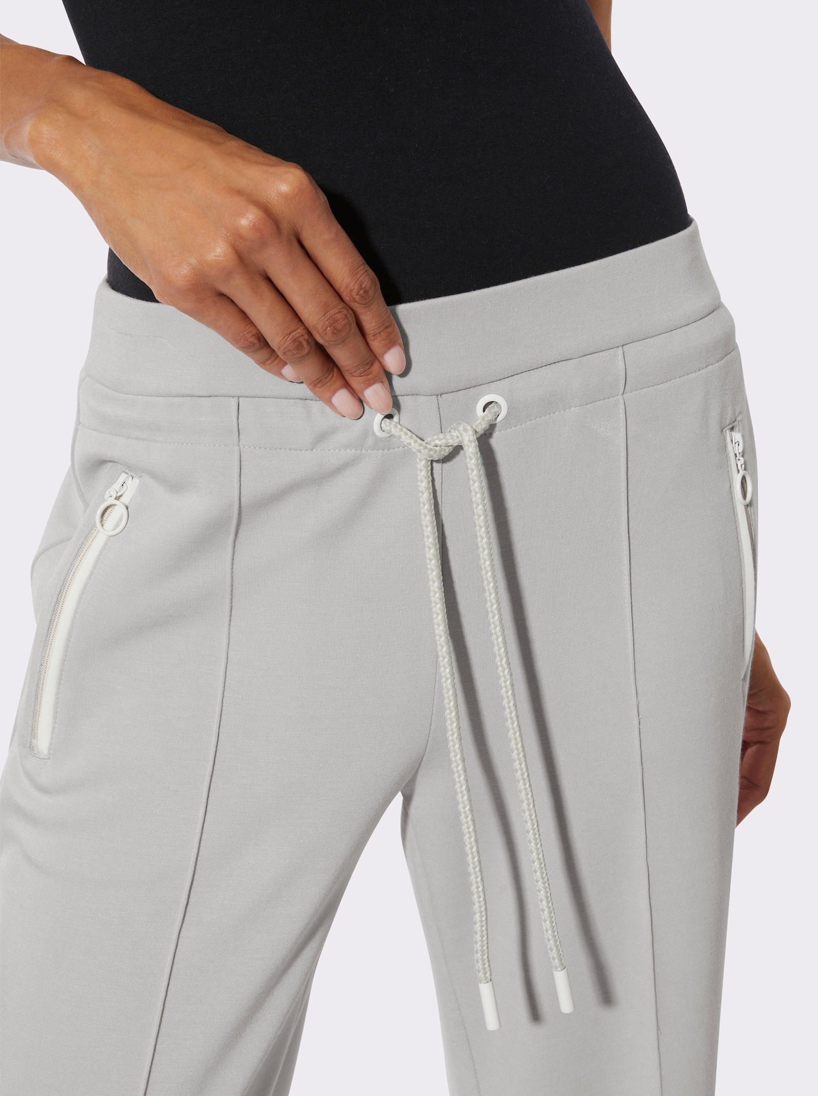 Jerseyhose mit Reißverschluss-Taschen - hellgrau-ecru
