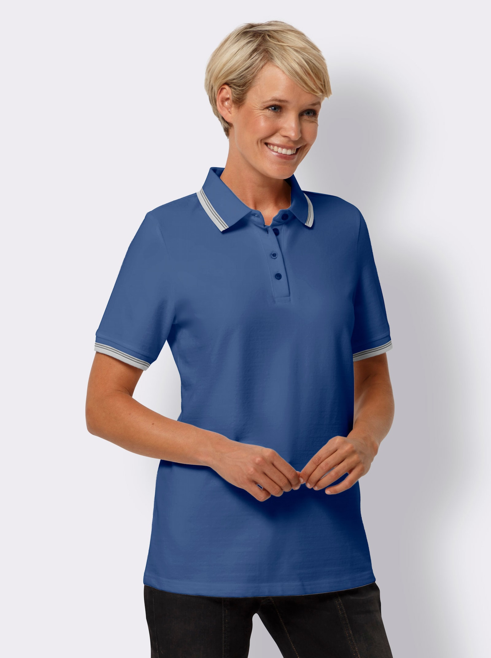 Poloshirt mit Kontrast-Streifen - jeansblau