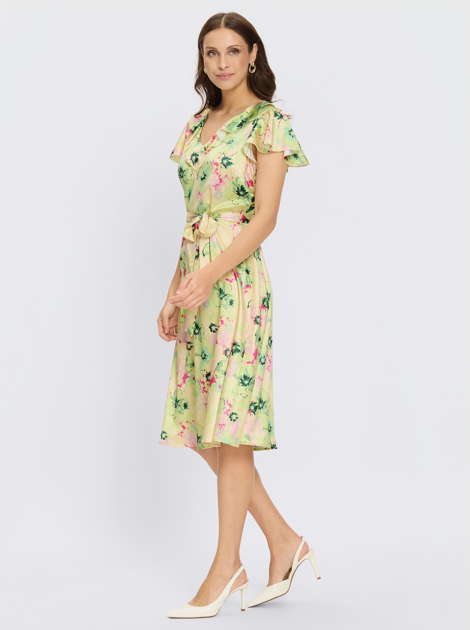 Volantkleid in Satin-Qualität - vanille-pistazie-bedruckt