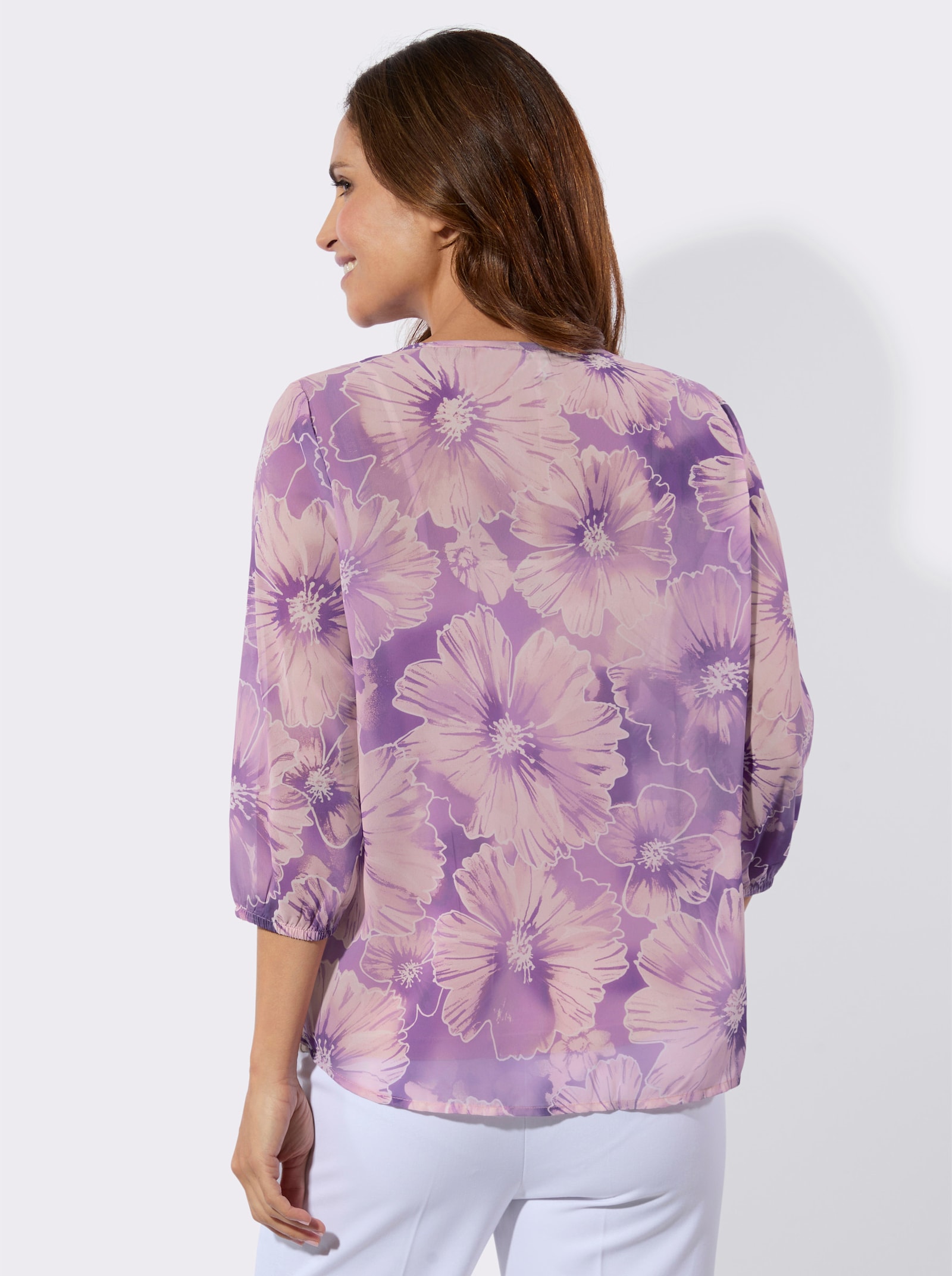 Blouse met print en smokinzet - orchidee/roze bedrukt