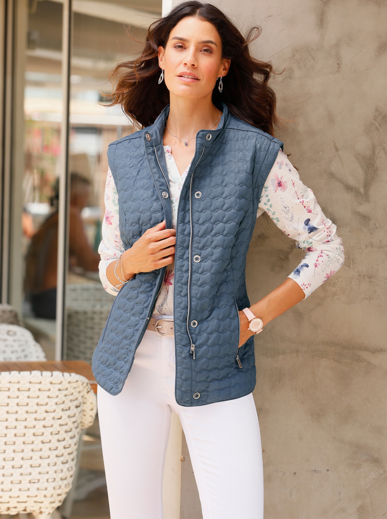 2-in-1-Jacke gesteppt - rauchblau-bedruckt