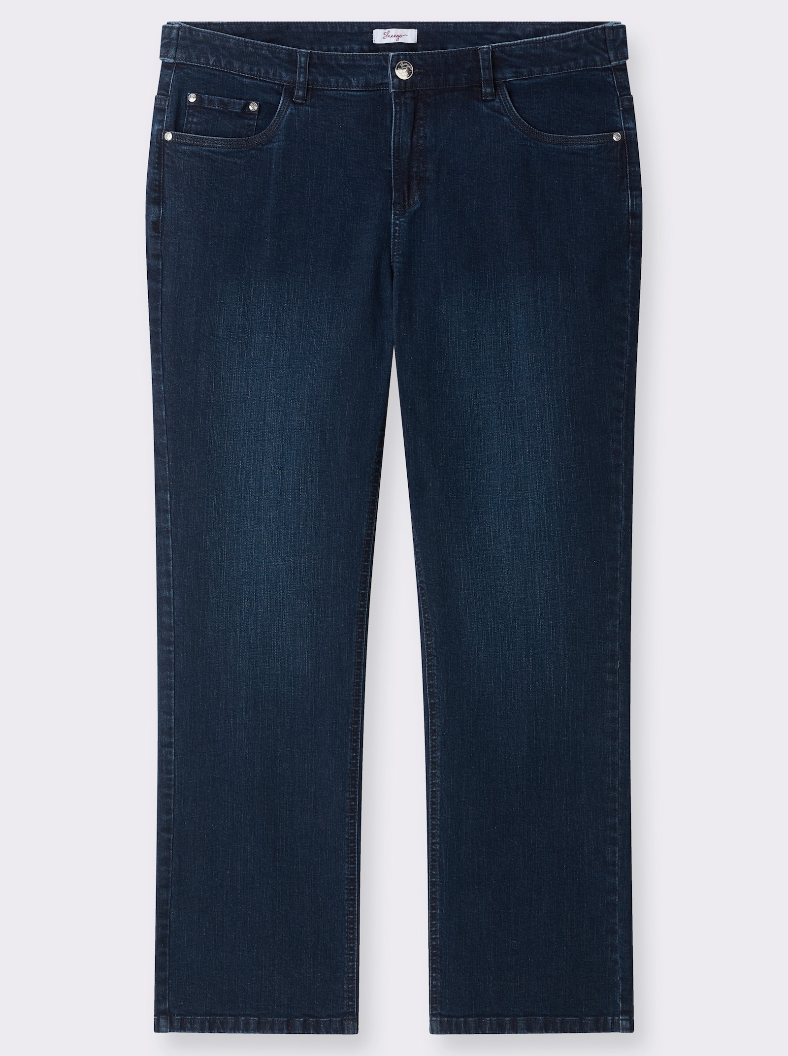 sheego Gerade Jeans mit Deko-Knopf und Riegel am Bund - dark blue