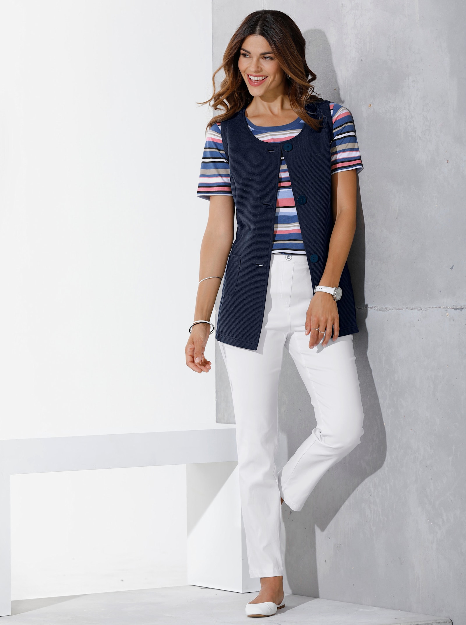 Bengalinebroek met sierritssluitingen - wit