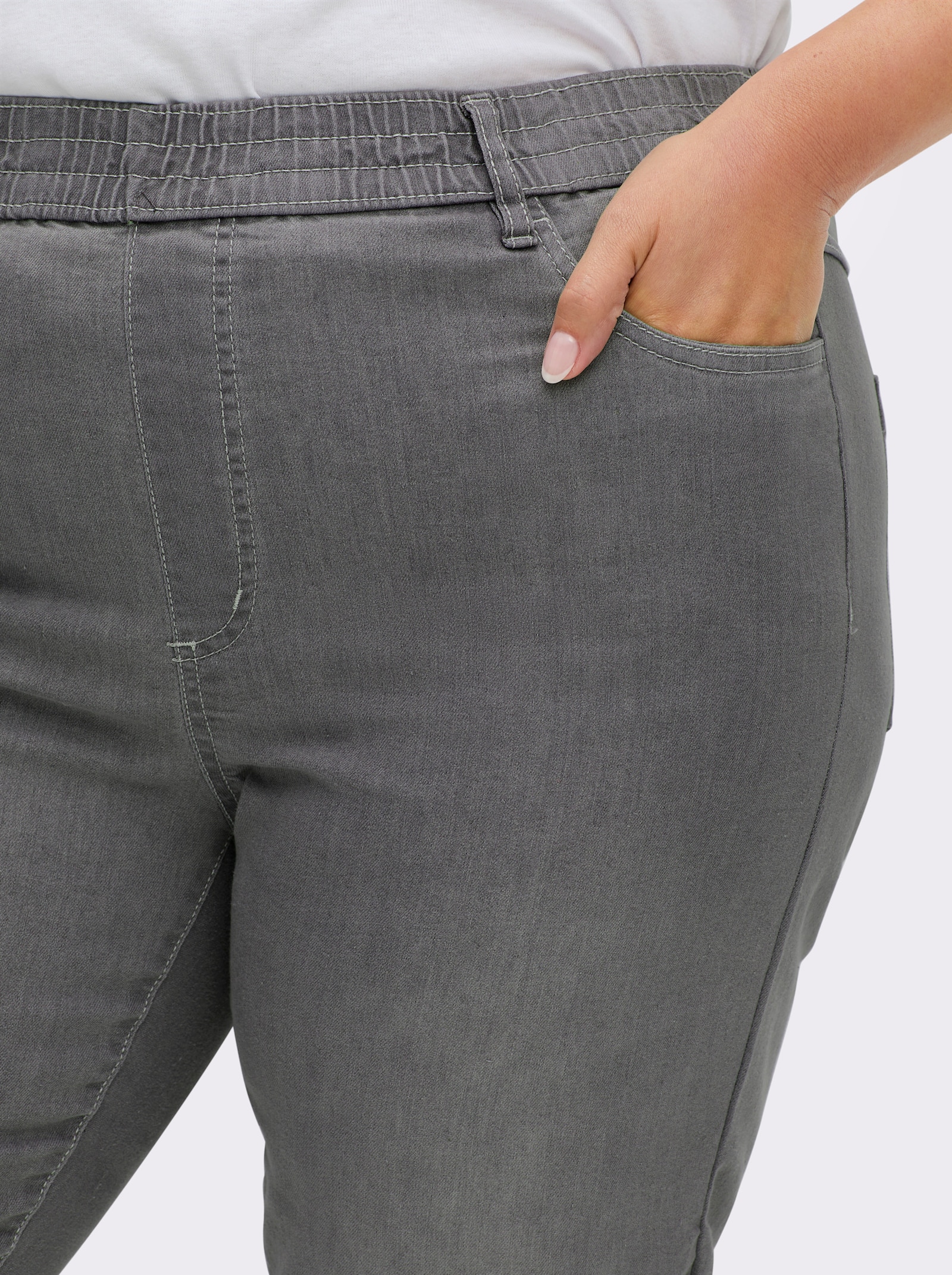 High-waist-Jeans mit hohem Rundum-Dehnbund - grey-denim