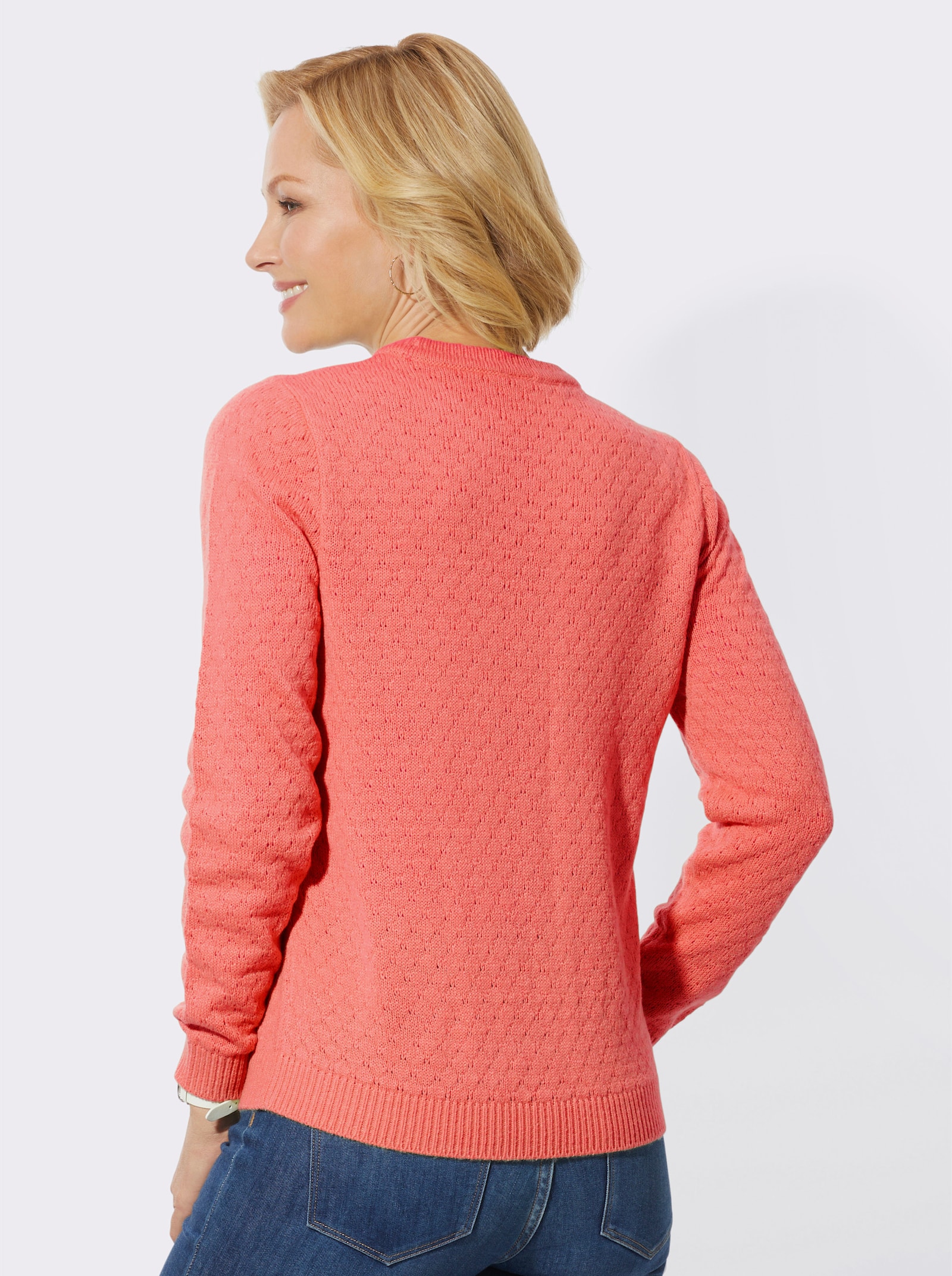 Strickpullover mit Zierknöpfen - koralle