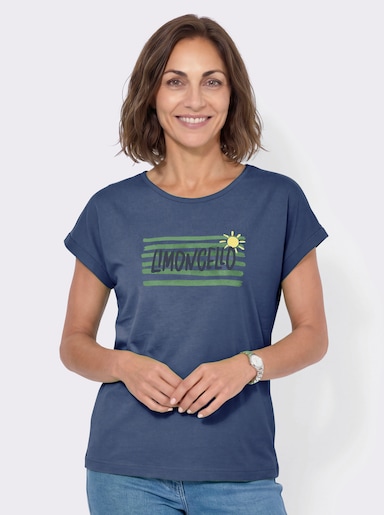 Rundhalsshirt mit platziertem Druck - jeansblau-apfel