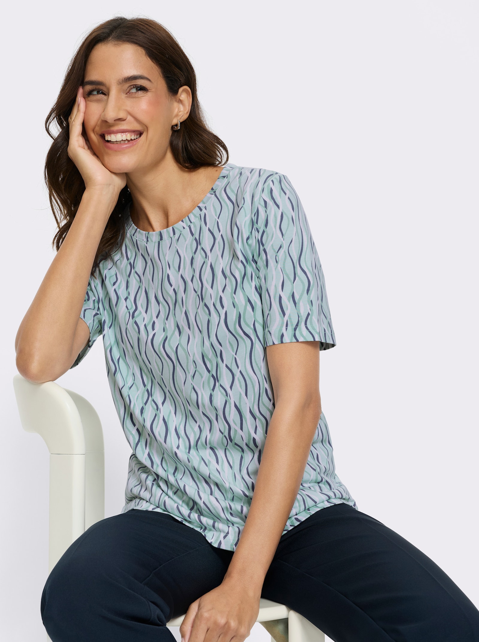 Print-Shirt - kalkmint-weiß-bedruckt