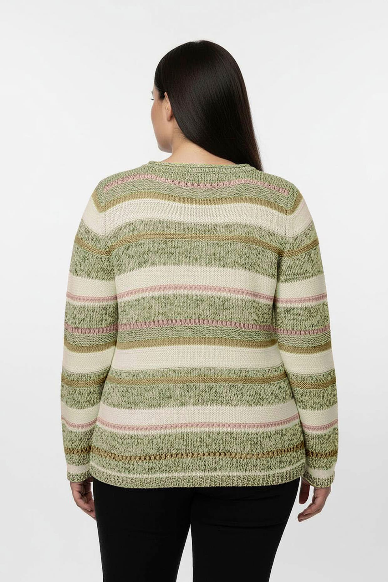 Strickpullover mit Streifen-Muster - grün-ecru-gestreift