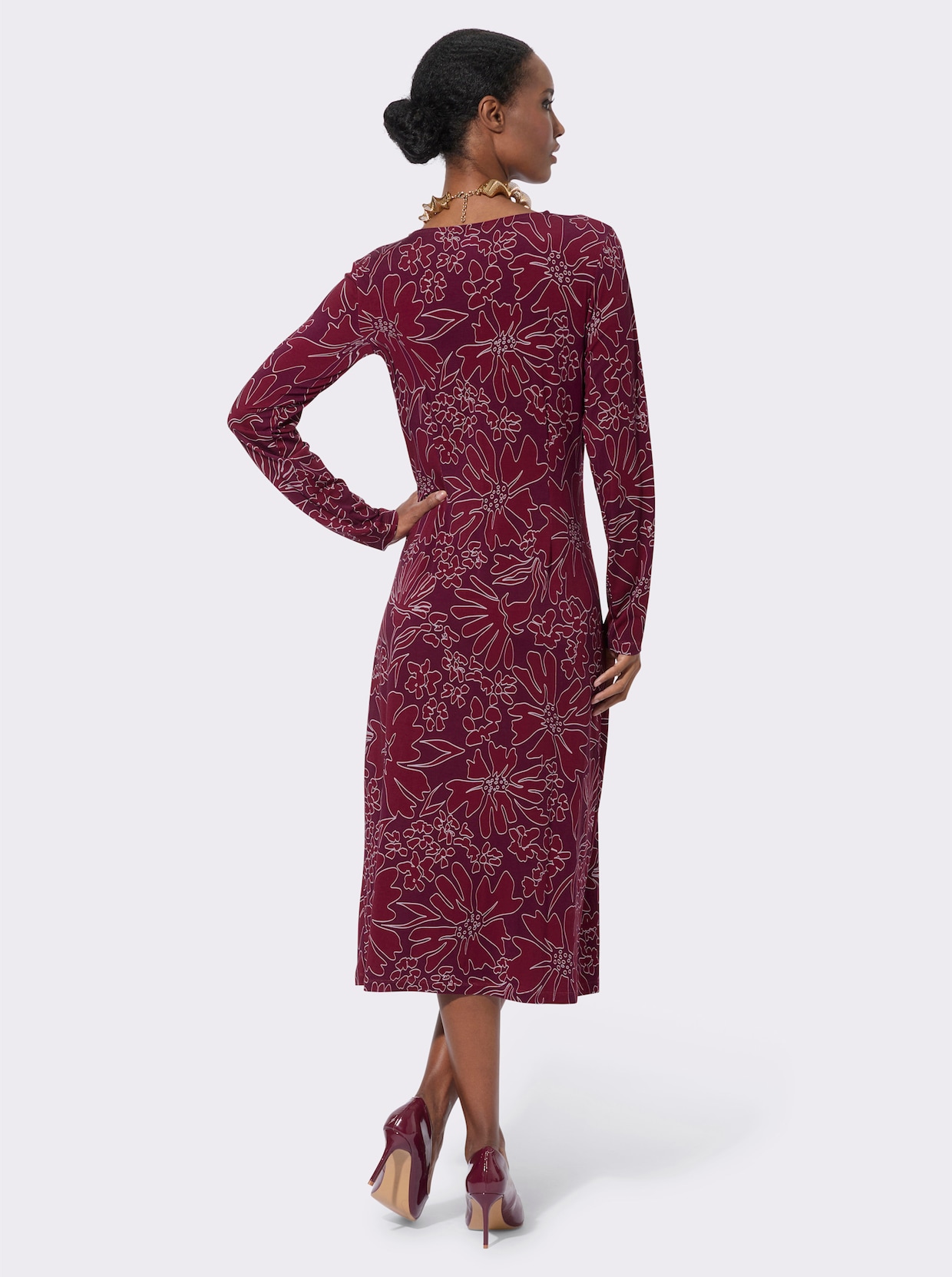 Jerseykleid - burgund-bordeaux-bedruckt
