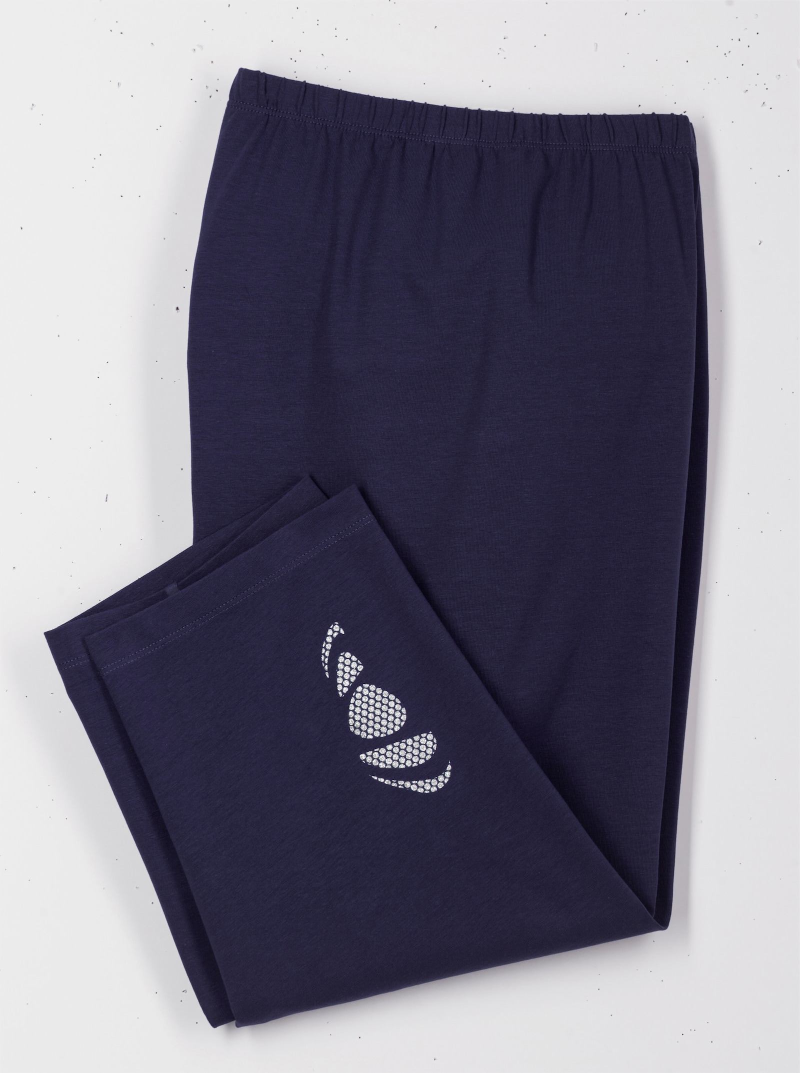 Caprileggings mit Glitzerdruck am Saum - marine + malve