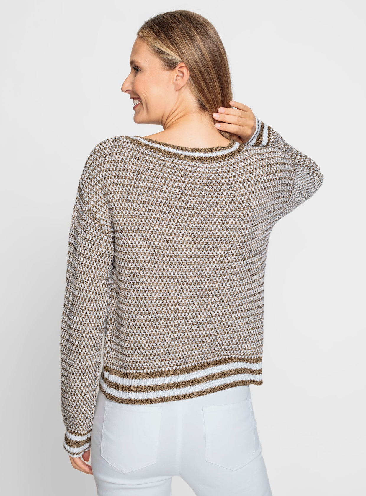 heine Pullover - wit/camel gemêleerd