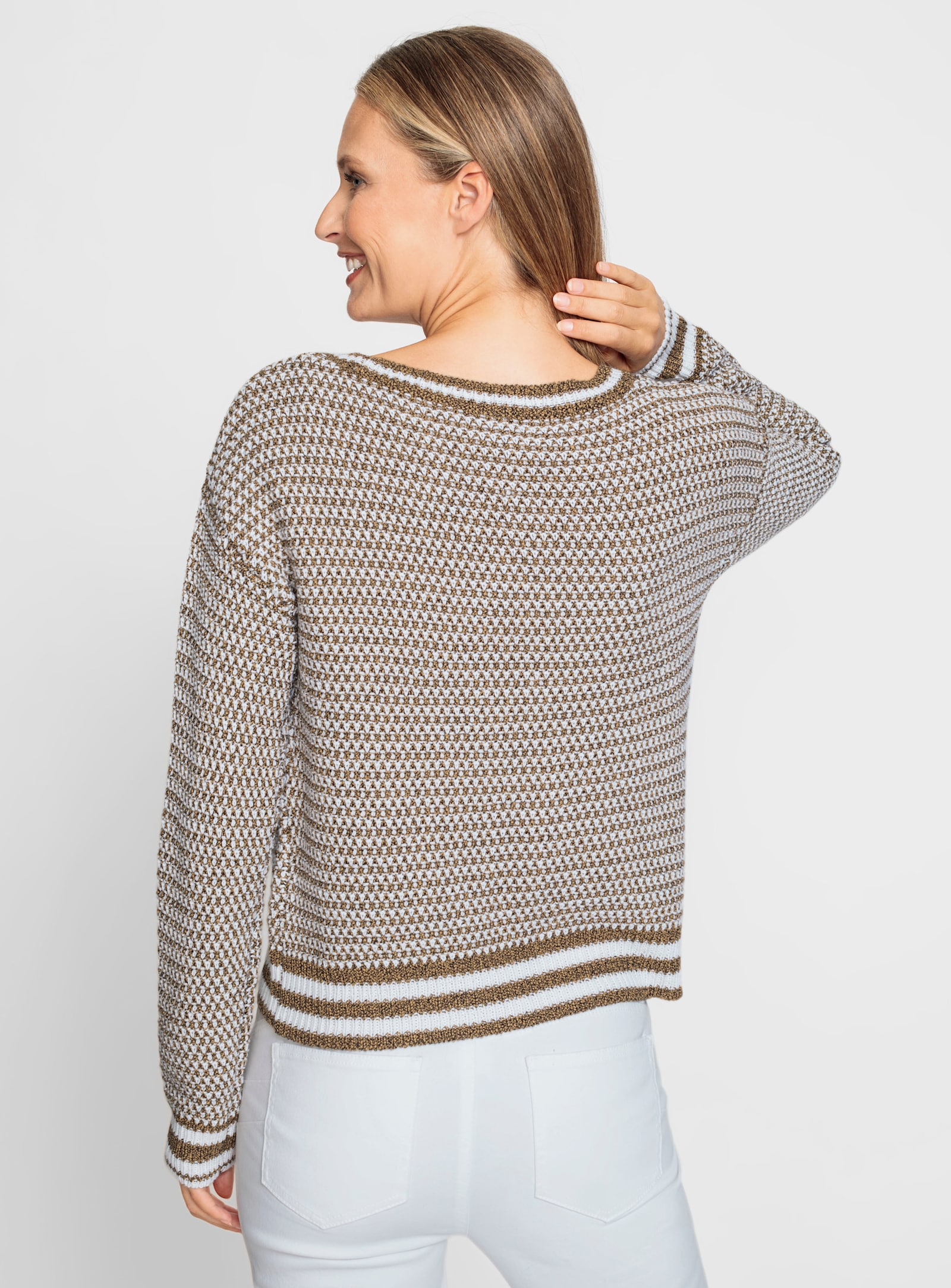 heine Strickpullover mit Effektgarn - weiß-camel-meliert