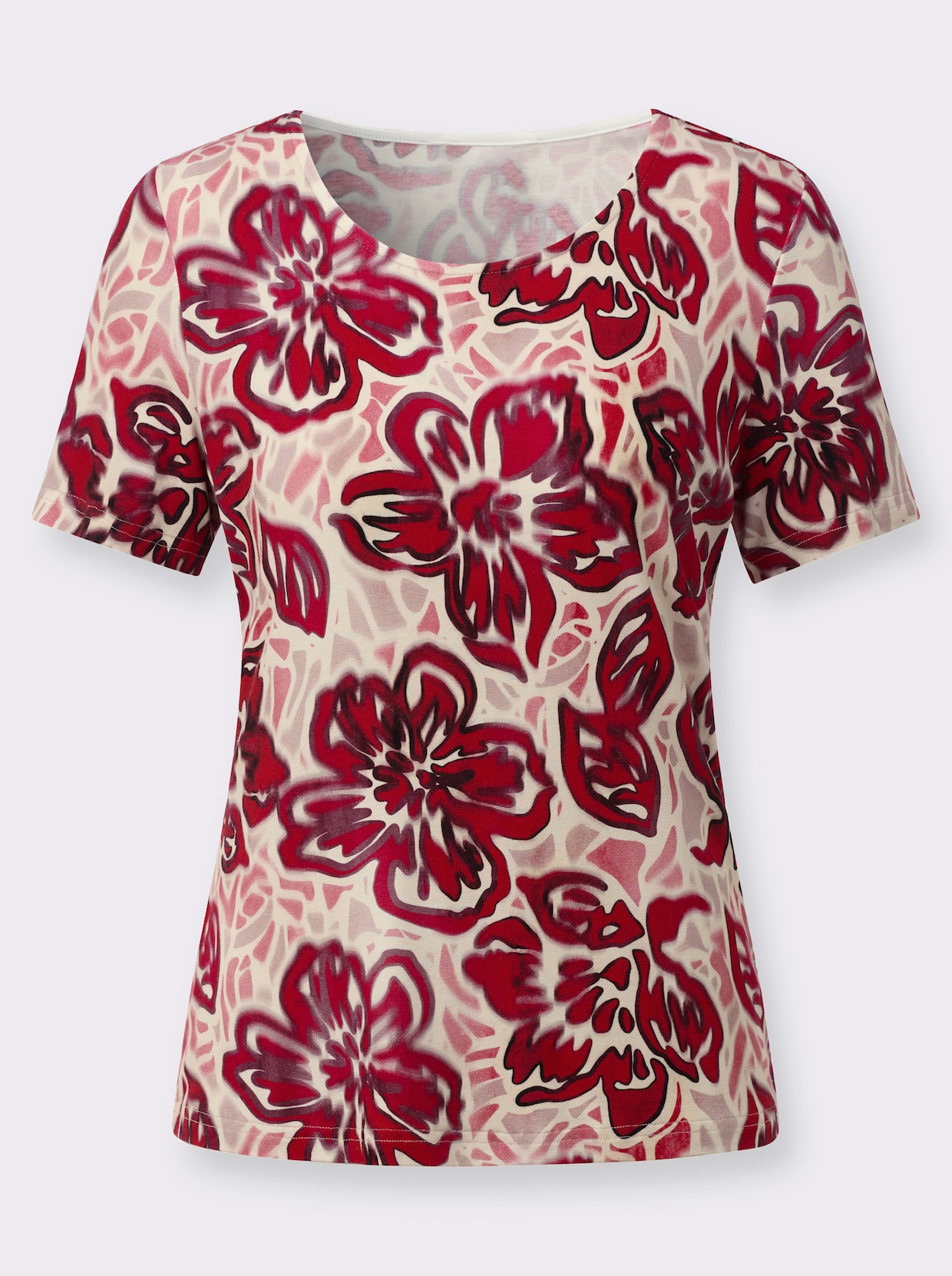 Kurzarmshirt - rot-burgund-bedruckt