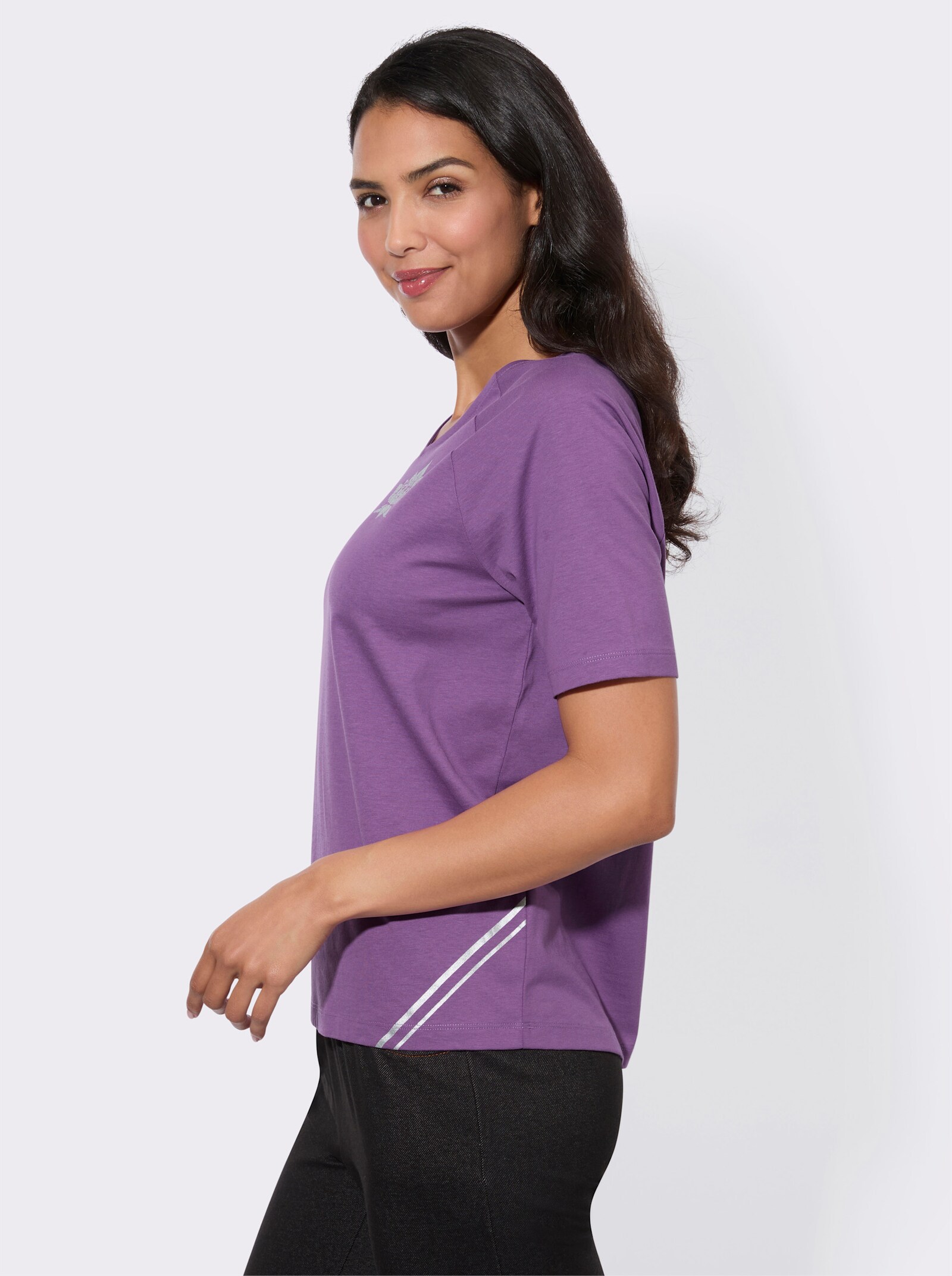 Kurzarmshirt mit Foliendruck - lila