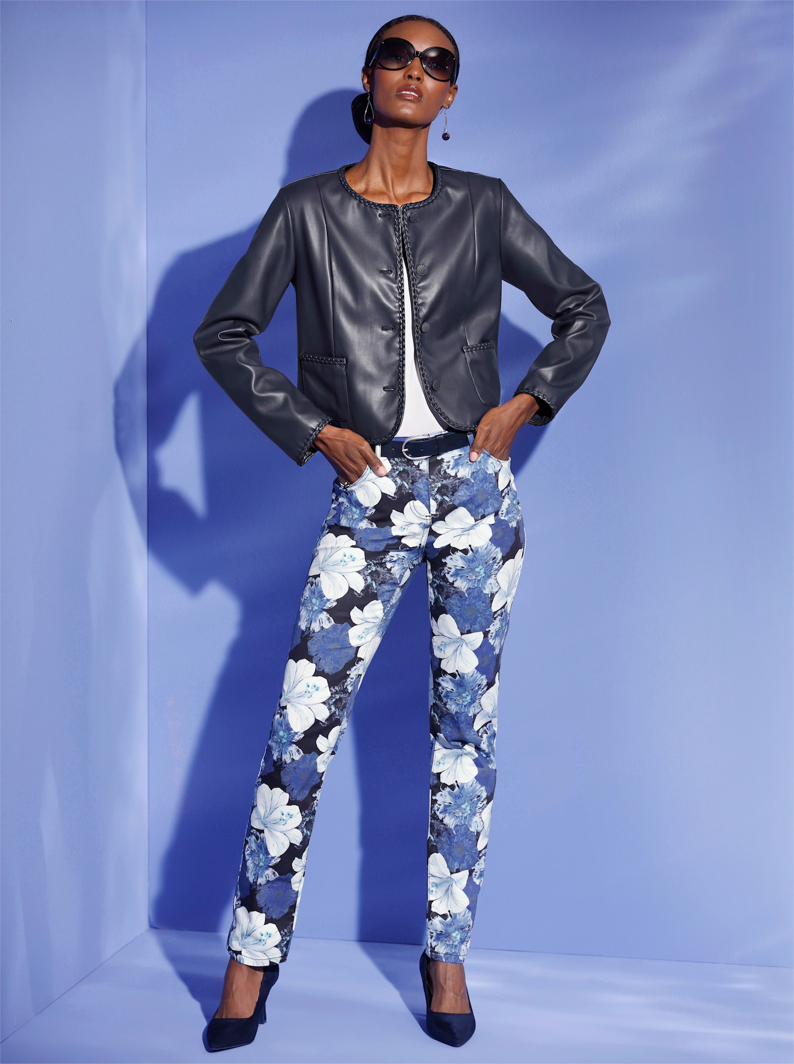 Mainpol Blazer van imitatieleer met sierband - marine