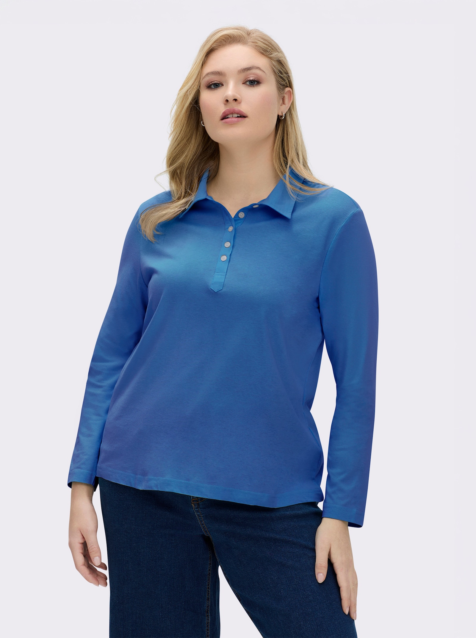 Langarm-Poloshirt in reiner Baumwoll-Qualität - blau