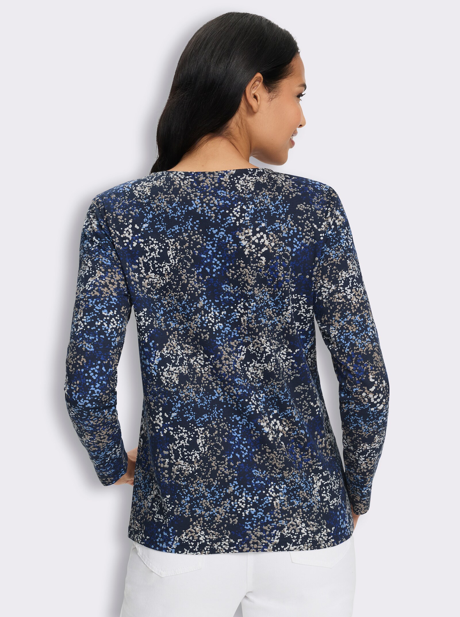 Langarmshirt mit Print - marine-beige-bedruckt