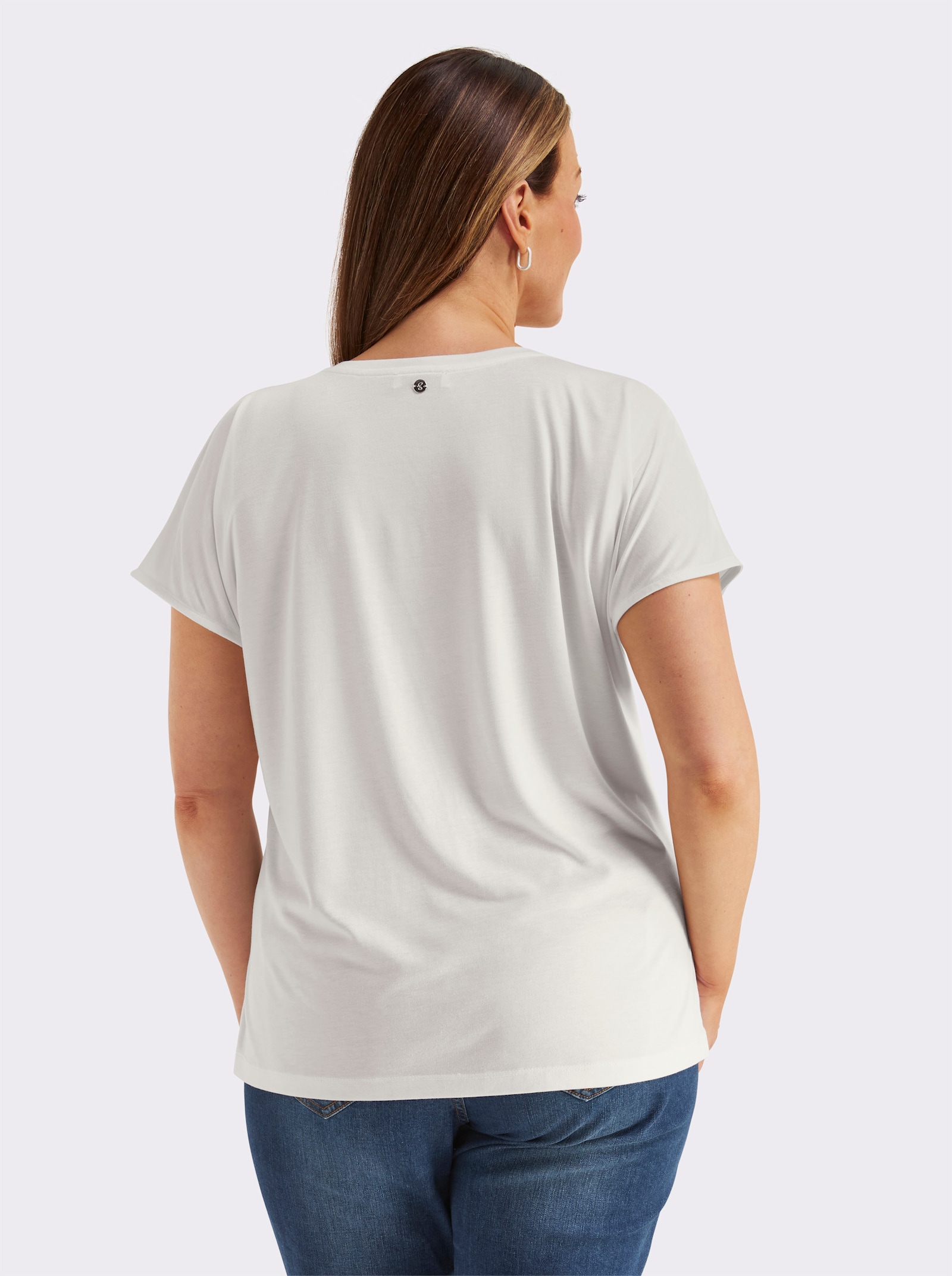 sheego Shirt met V-hals en strass-detail - wit