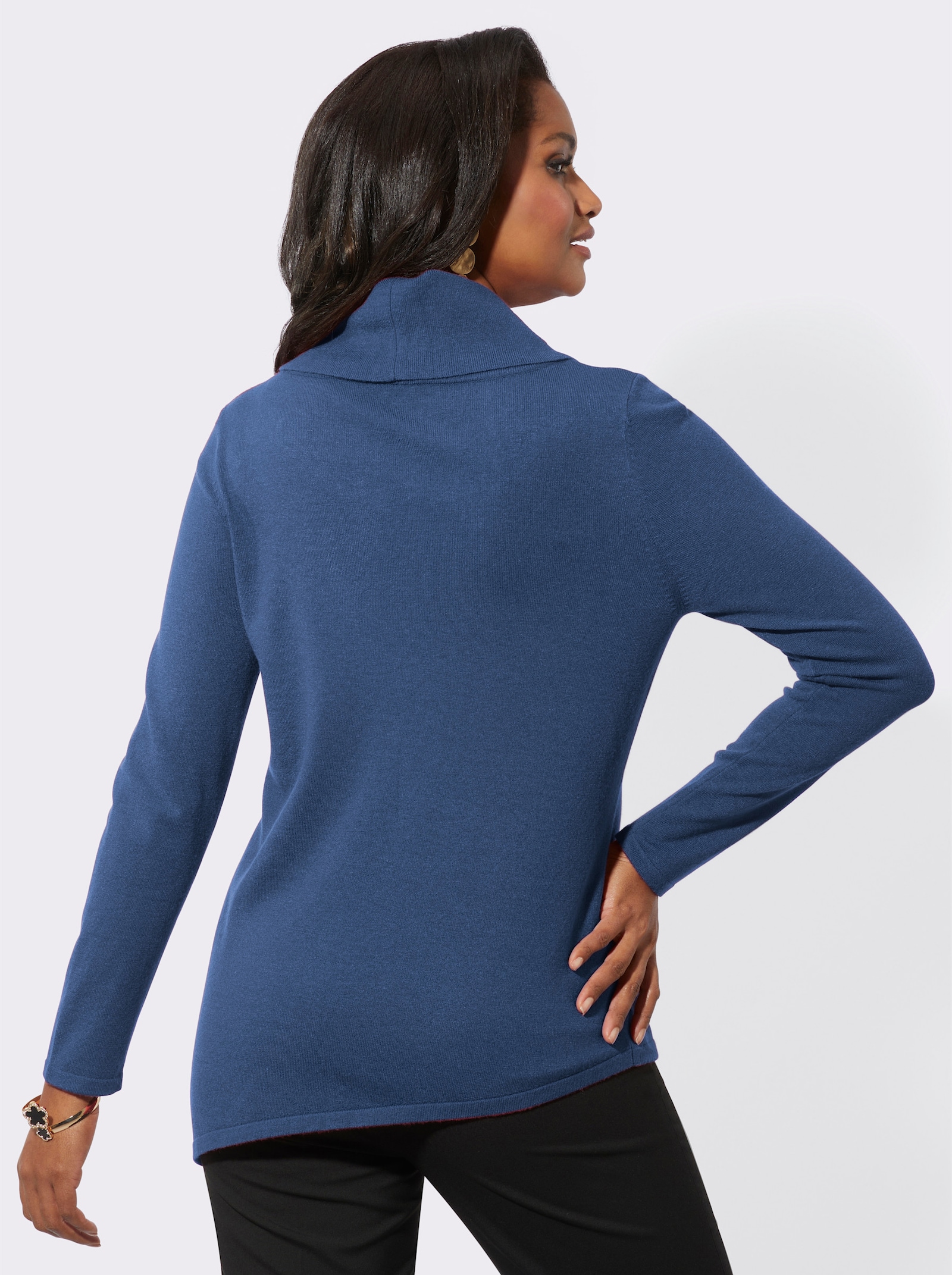 Langarm-Pullover mit asymmetrischem Saum - jeansblau
