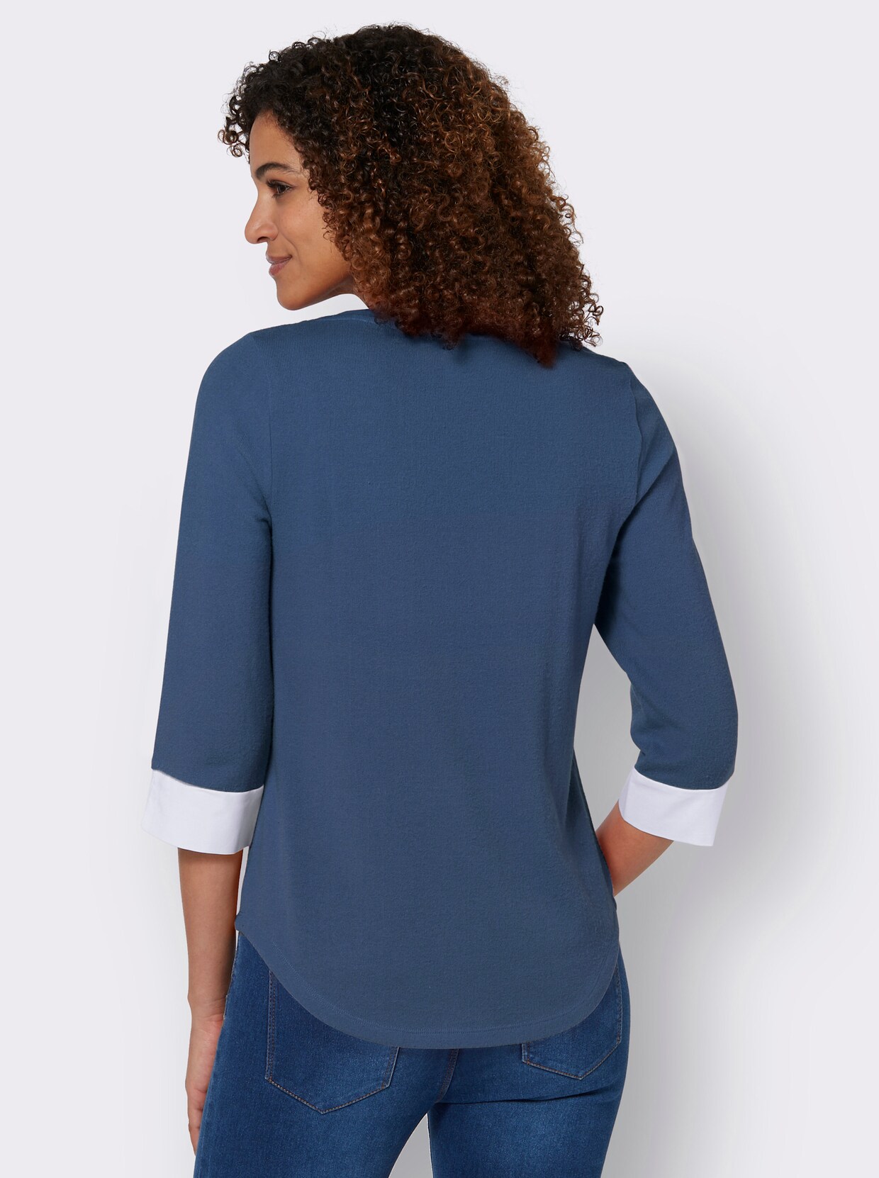 2-in-1-shirt - jeansblauw/wit