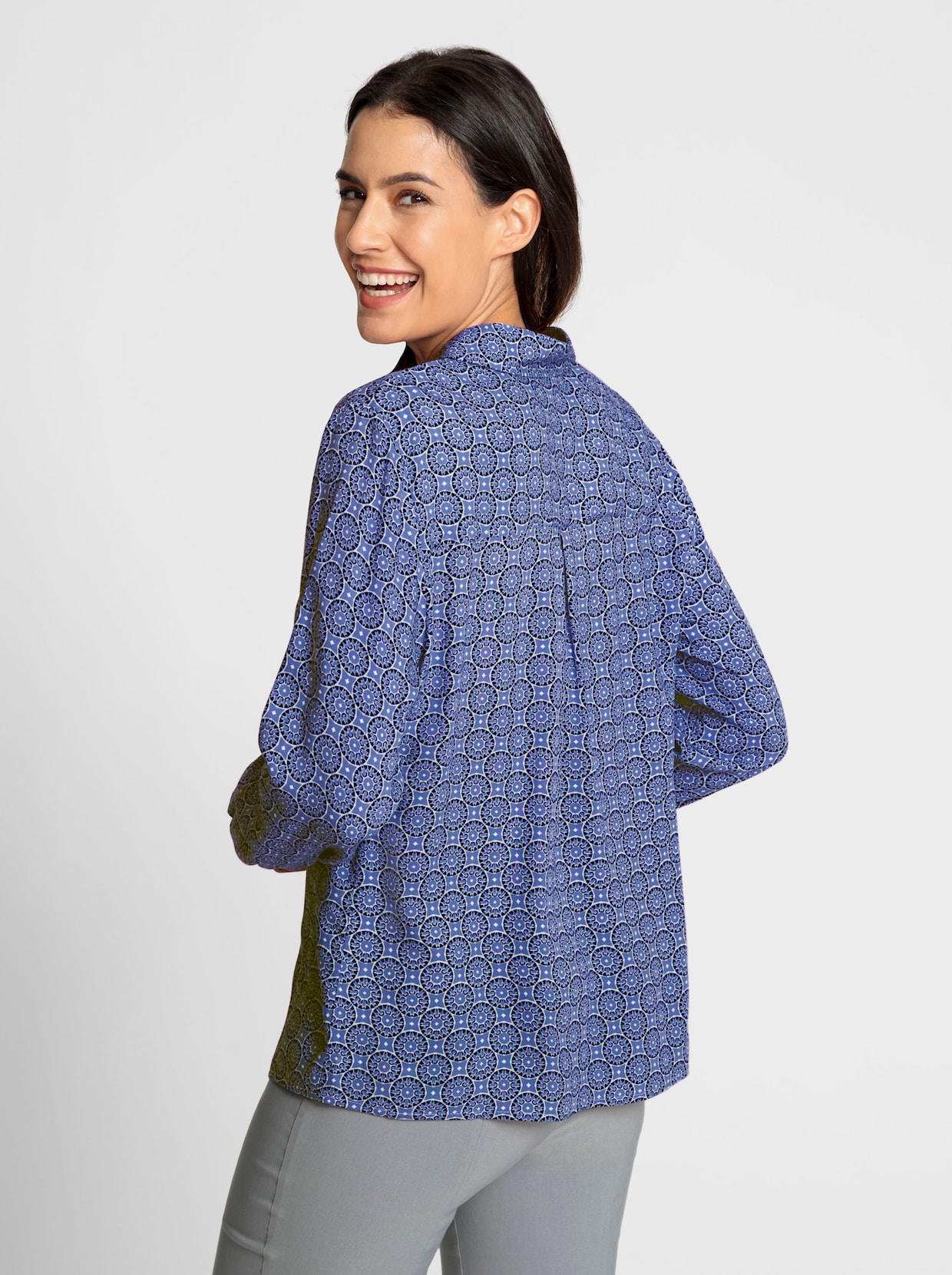 Comfortabele blouse - koningsblauw/marine bedrukt