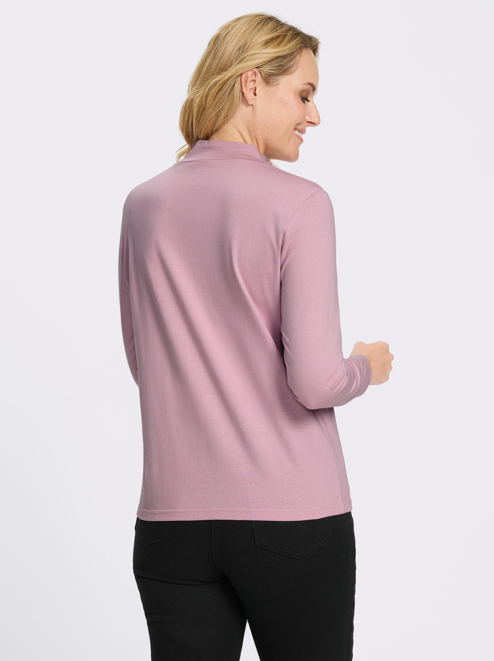 Stehkragenshirt aus reiner Baumwolle - rosé