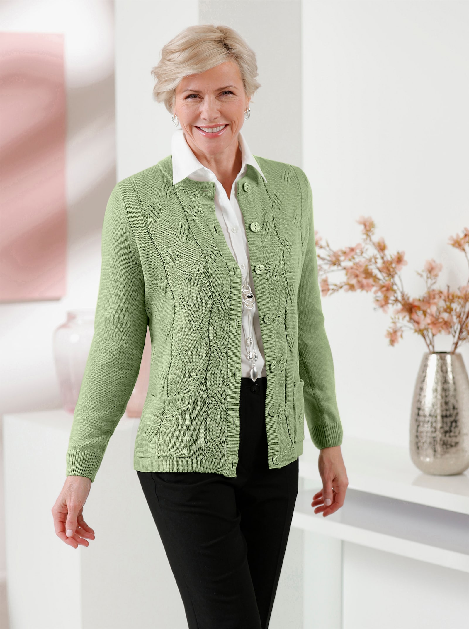 Strickjacke mit Zopfmuster - eucalyptus