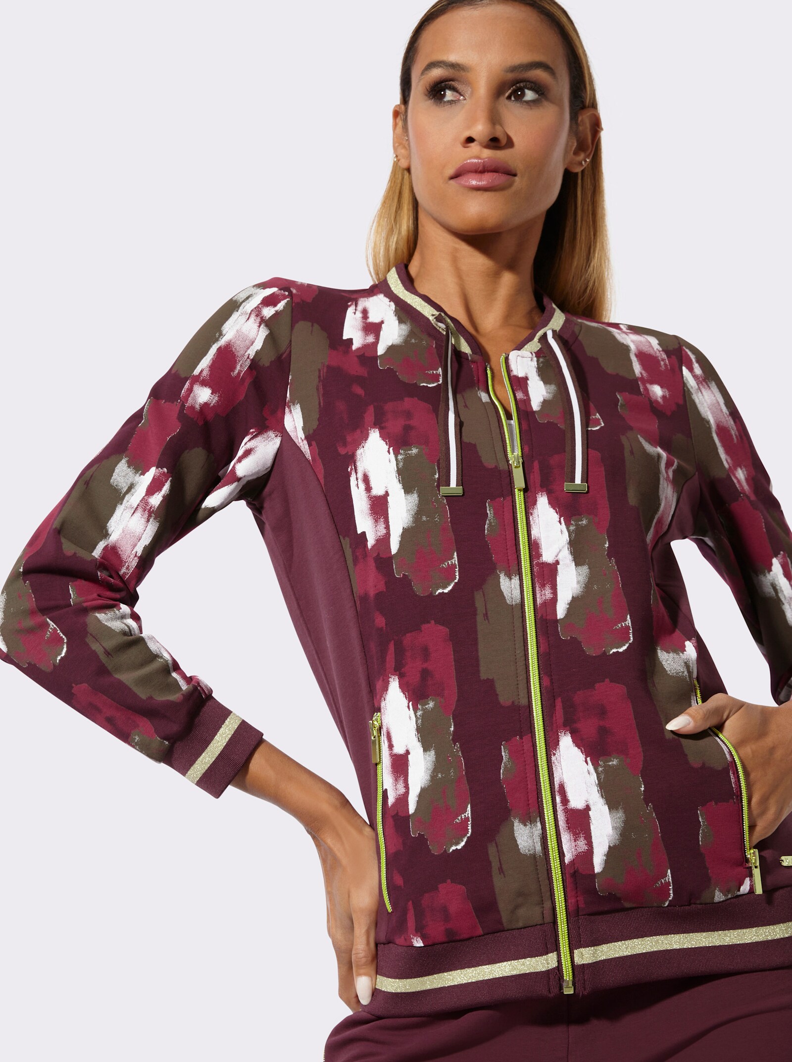 feel good Jacke - burgund-ecru-bedruckt