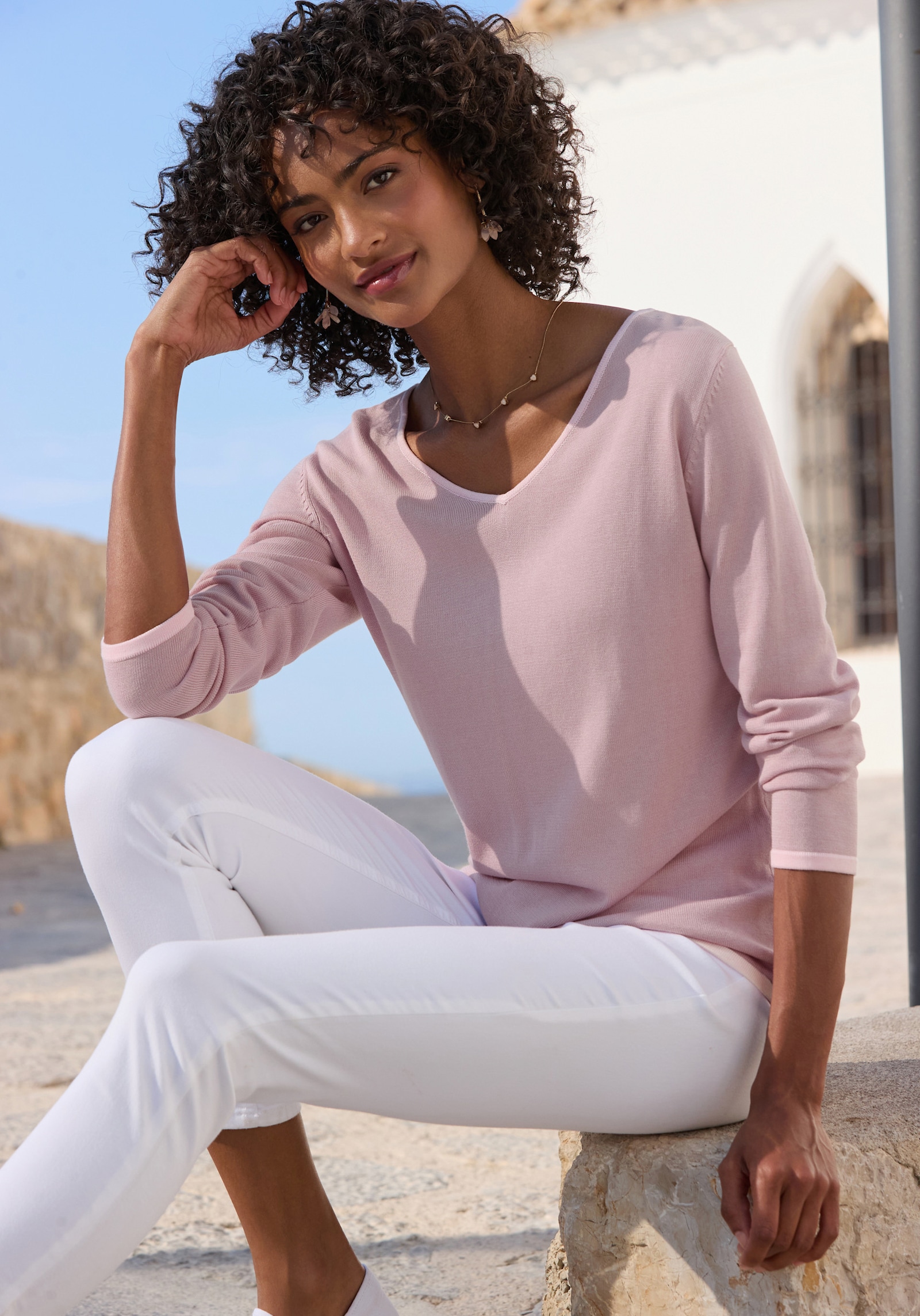 Vivance V-Ausschnitt-Pullover - mauve-rosé