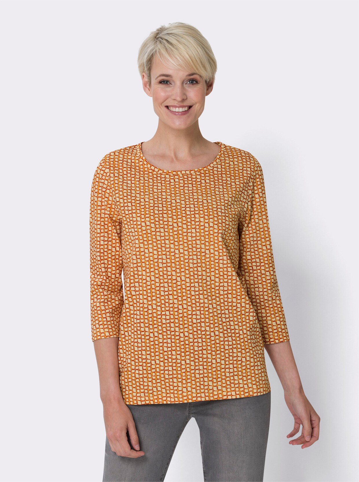 Shirt met 3/4-mouw - oker geprint