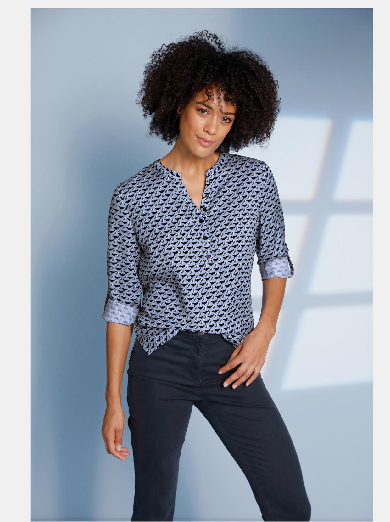 Creation L Premium Lyocell-Bluse - blau-bedruckt