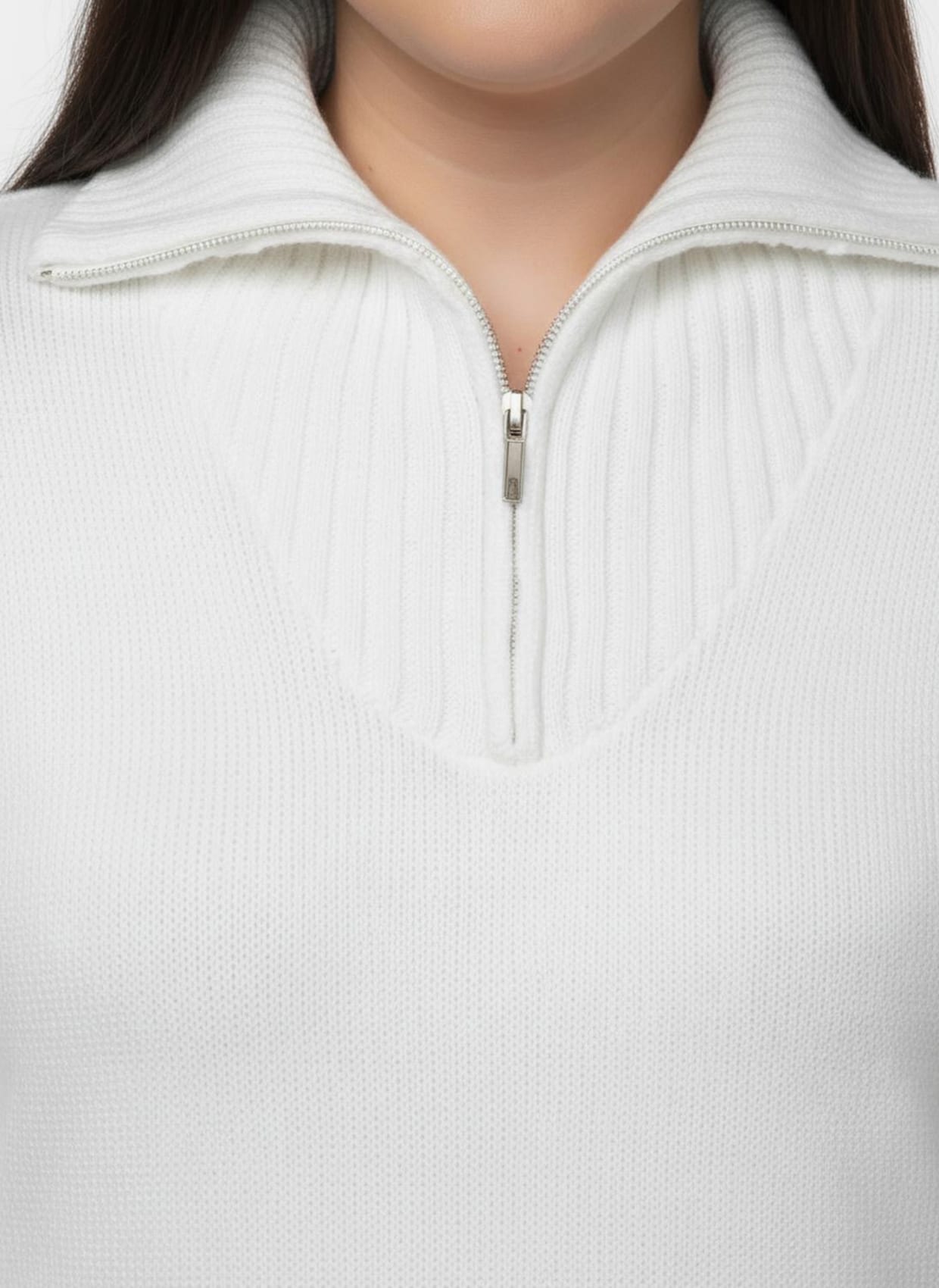 Troyer mit breiten Rippabschlüssen - wollweiß