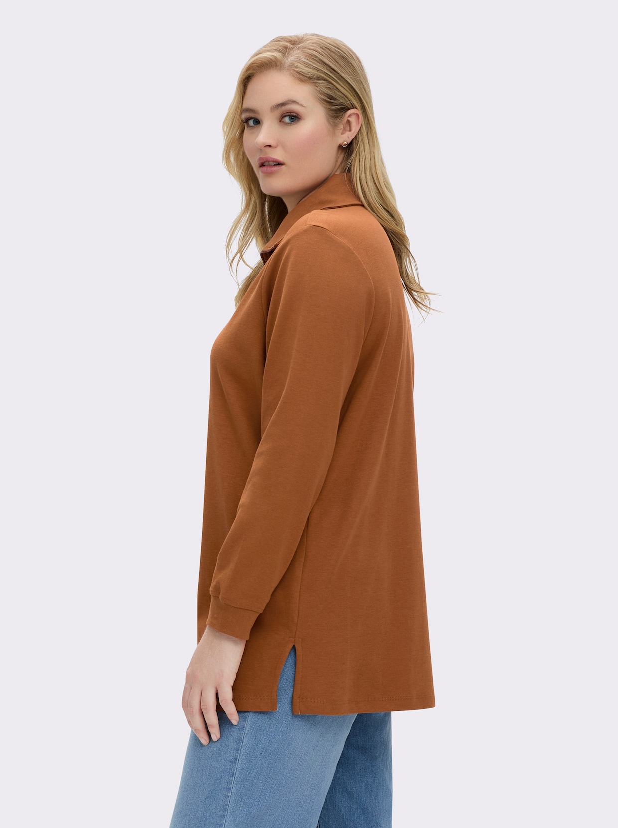 Longsweatshirt mit Umlegekragen - cognac