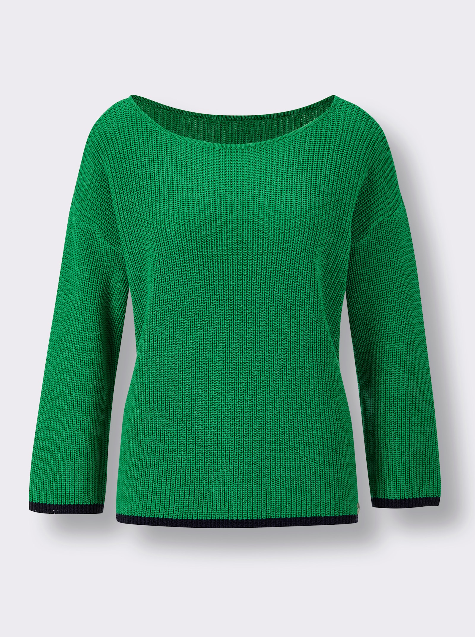 CREATION L PREMIUM 3/4 Arm-Pullover mit Kontrastkanten - grasgrün
