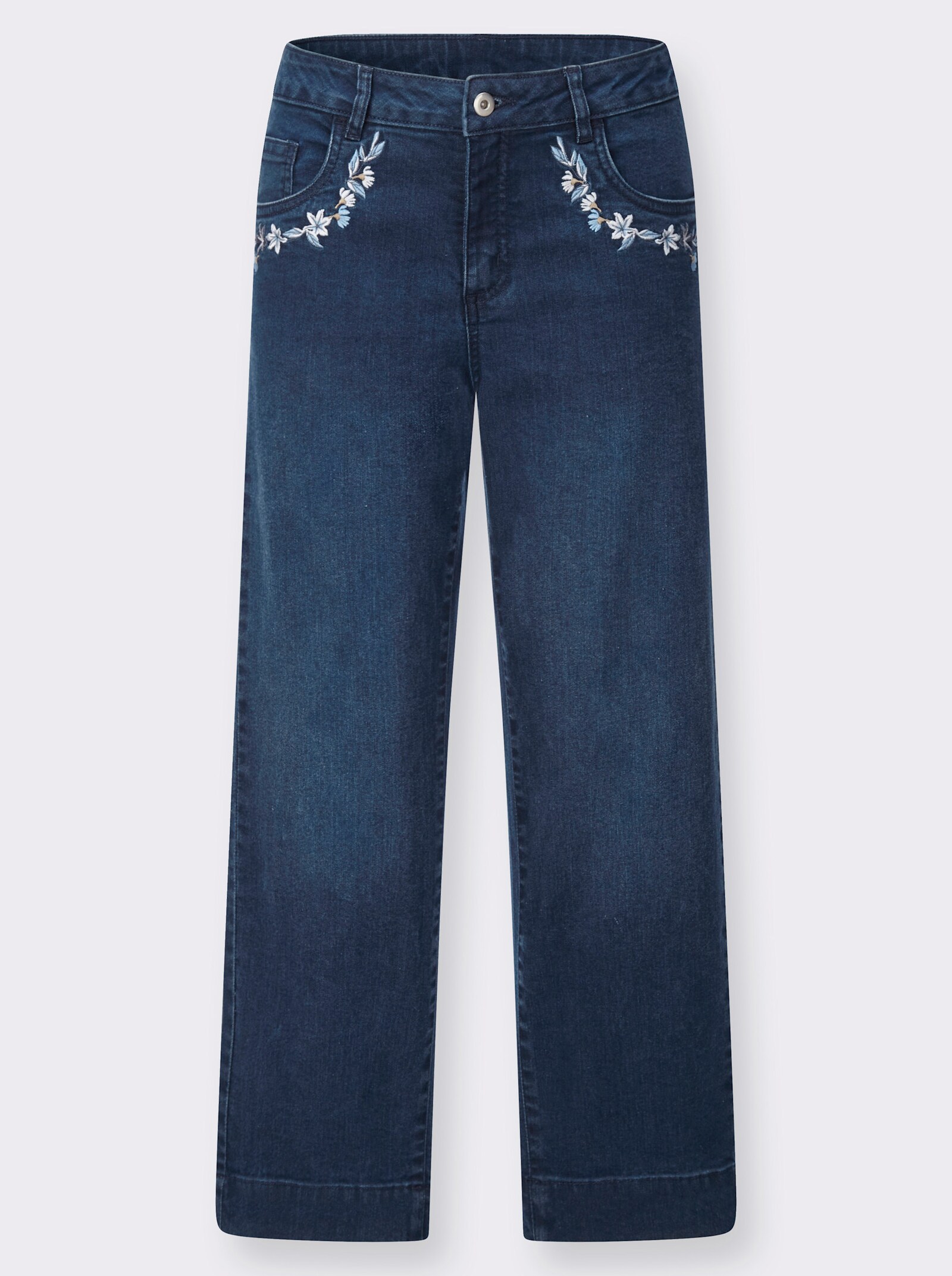7/8-Jeans mit Blüten-Stickerei an den Taschen - blue-stone-washed