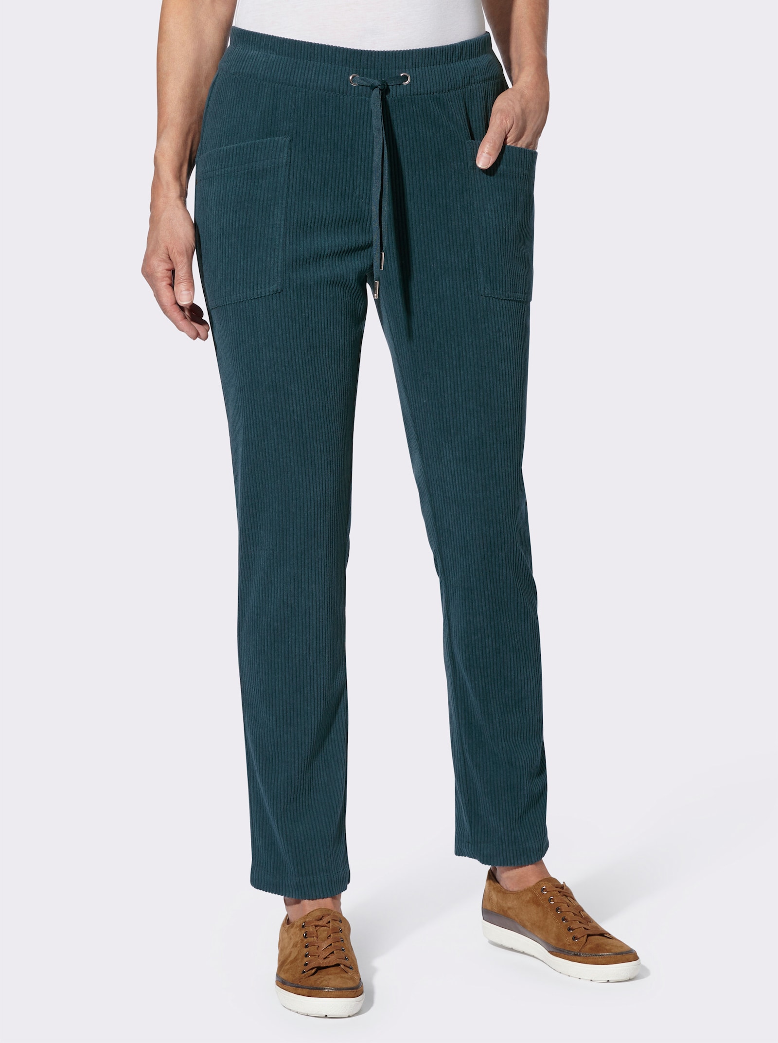 Pantalon en velours côtelé avec ceinture élastique - bleu pétrole
