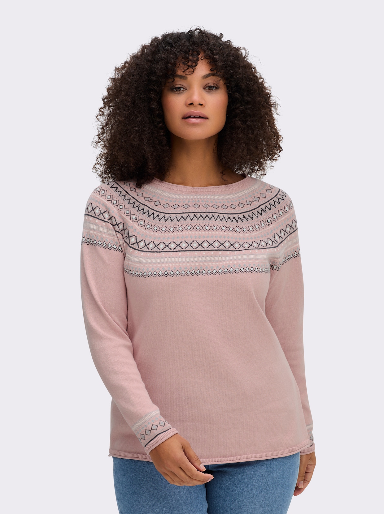 Norwegerpullover aus reiner Baumwolle - rosé-gemustert