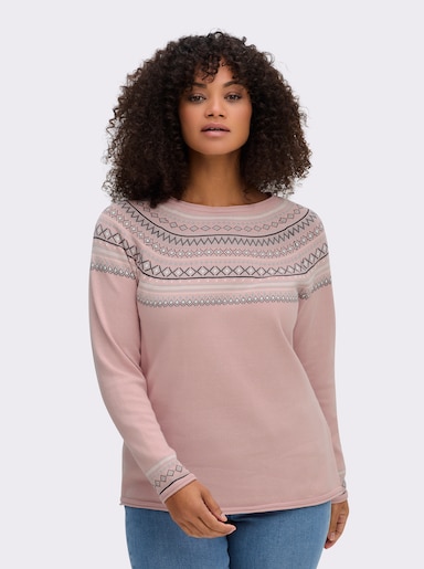 Norwegerpullover aus reiner Baumwolle - rosé-gemustert