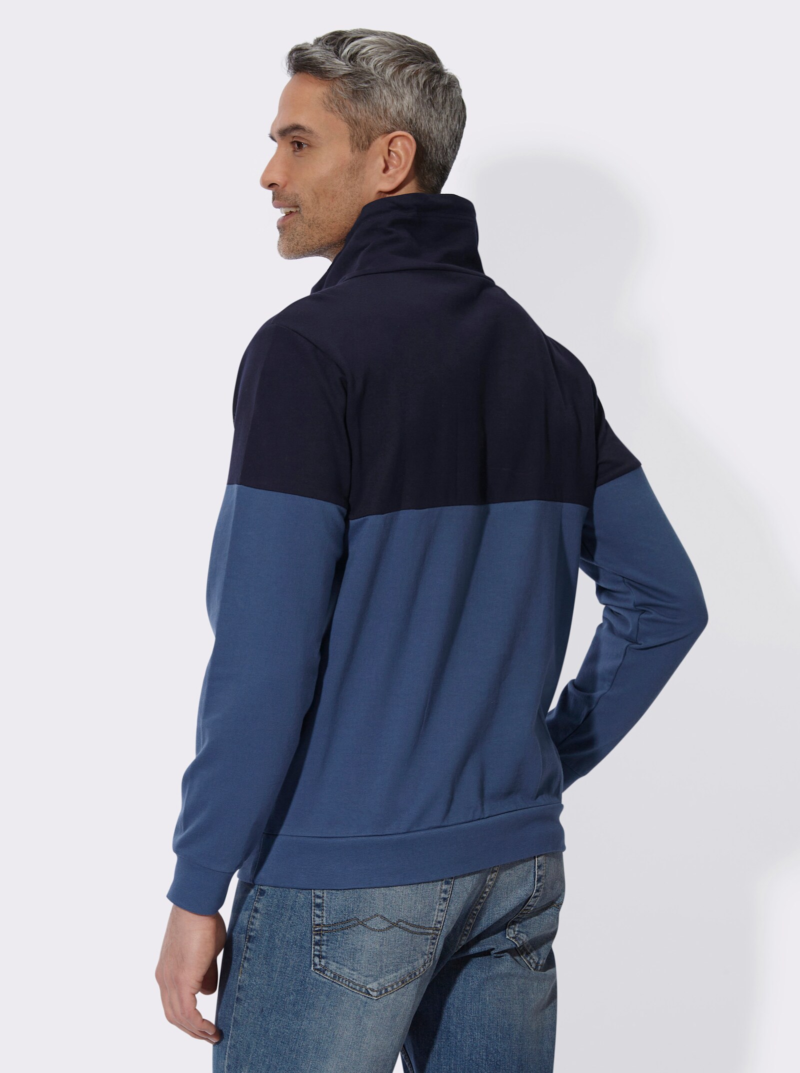 Sweatshirt mit überlappendem Stehkragen - marine-jeansblau