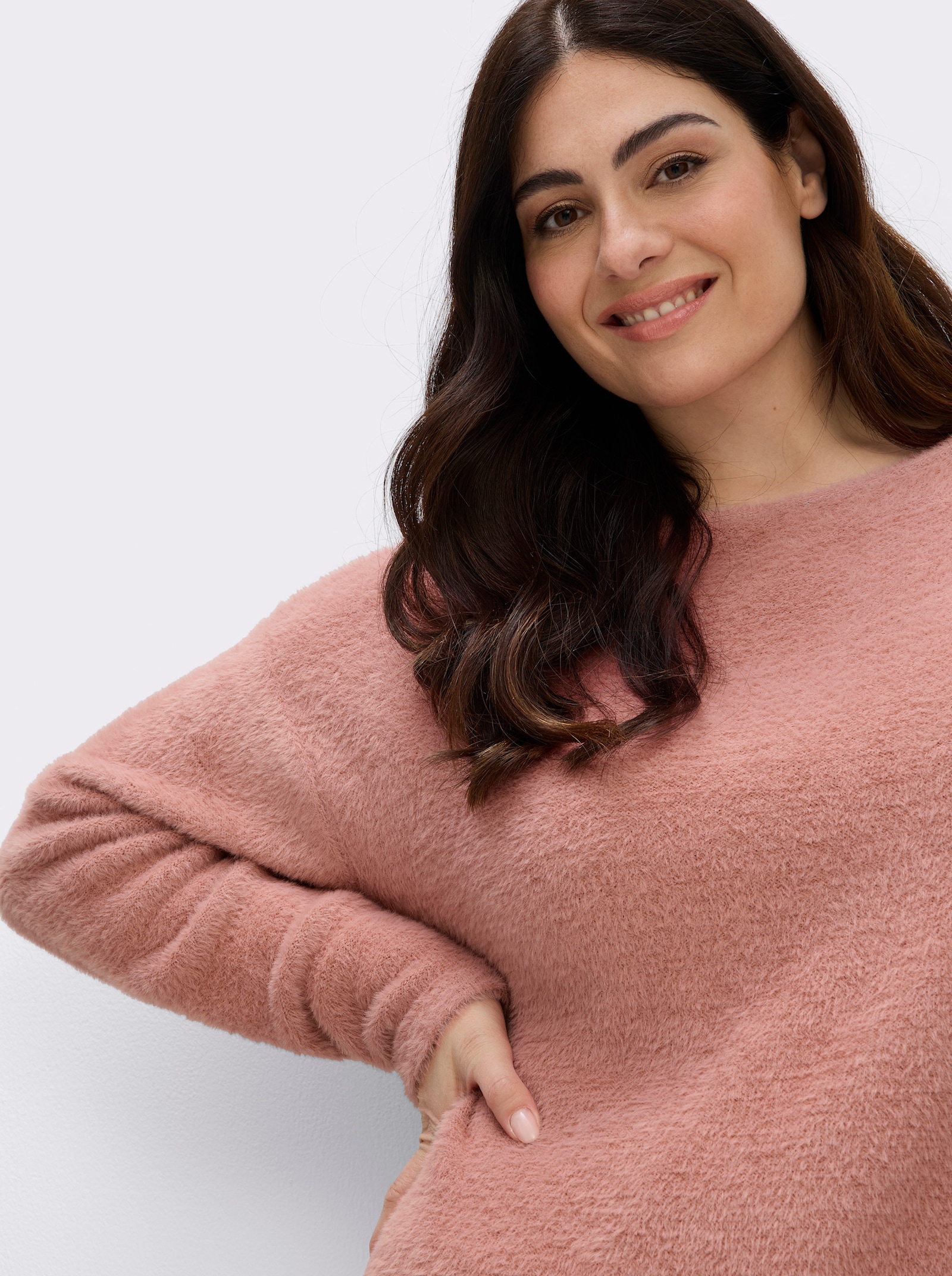 sheego Feinstrickpullover mit U-Boot-Ausschnitt - rosenholz