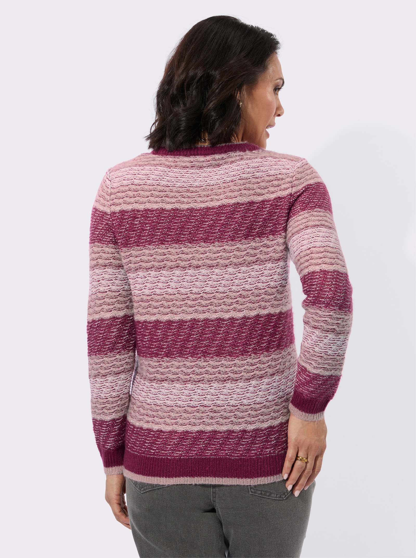 Streifenpullover mit Rundhalsausschnitt - malve-hortensie-gemustert