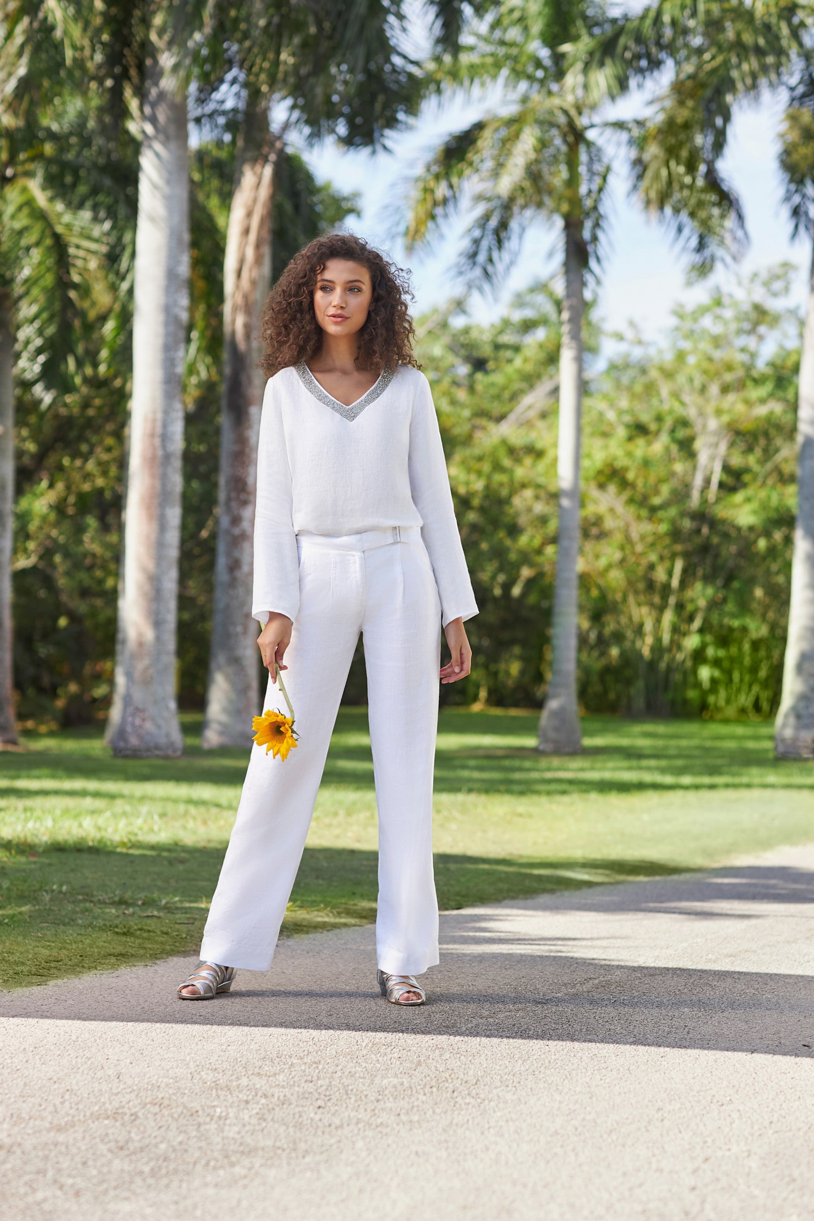 heine Pantalon en lin avec jambes larges - blanc