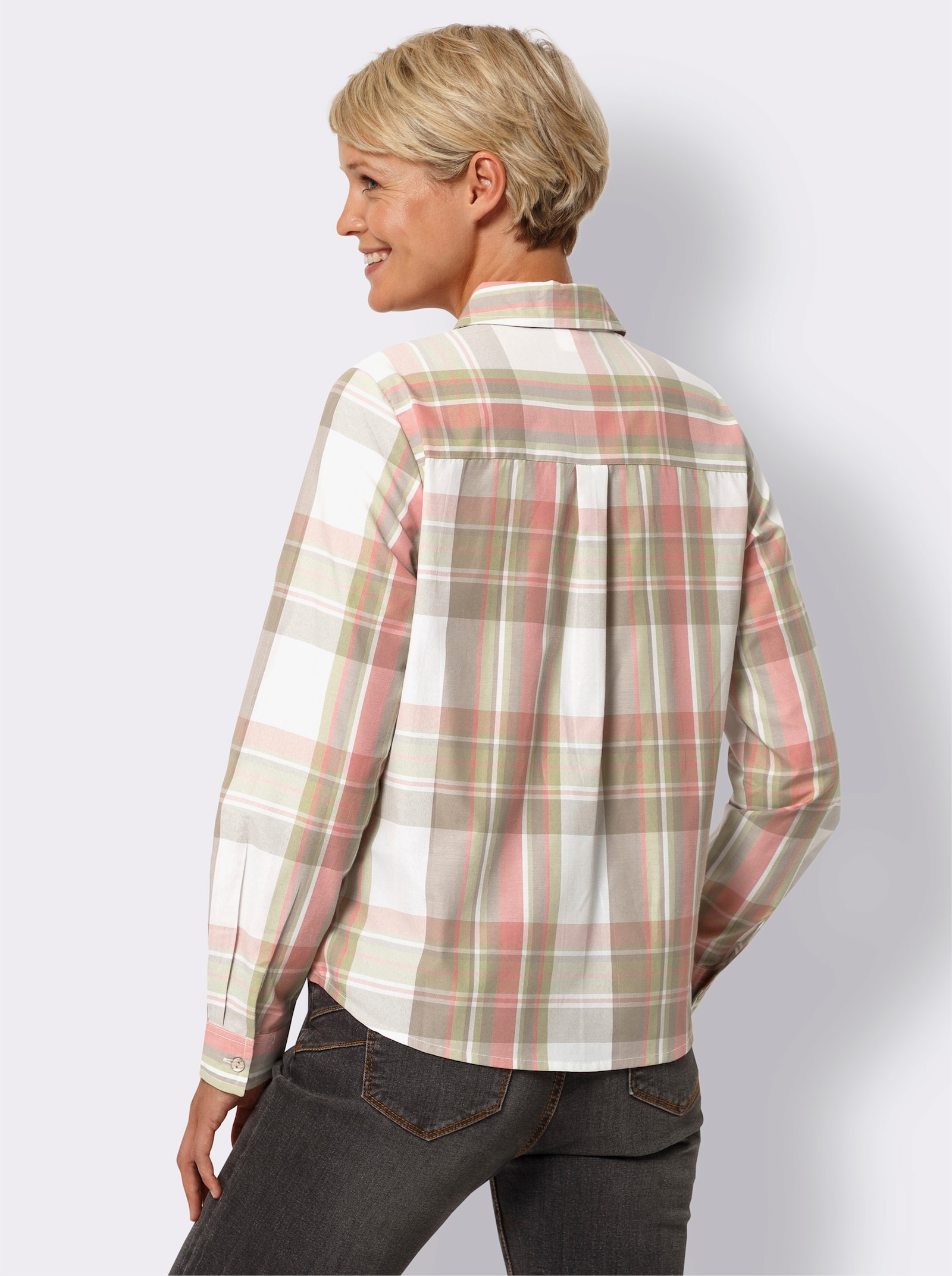 Rutig blus med skjortkrage - ecru-flamingo-rutig