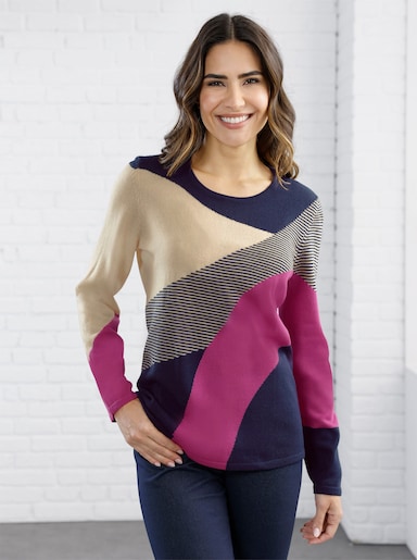 Pullover - marine-fuchsia-gemustert